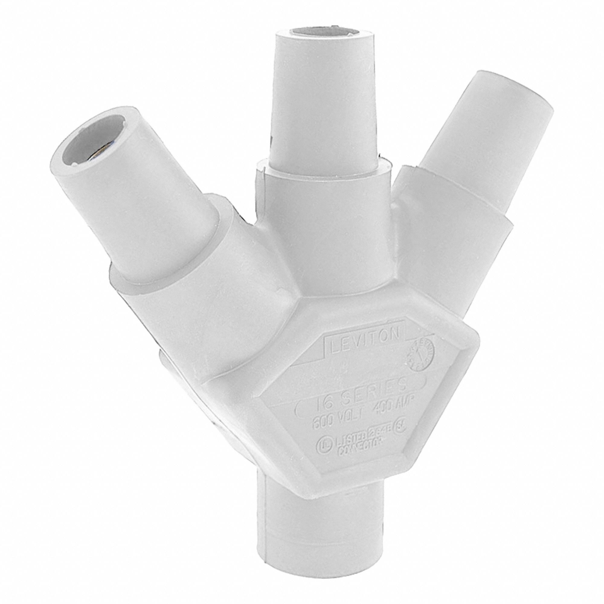 3-Fer Adapter: Male-Female-Female-Female, 400 A, White