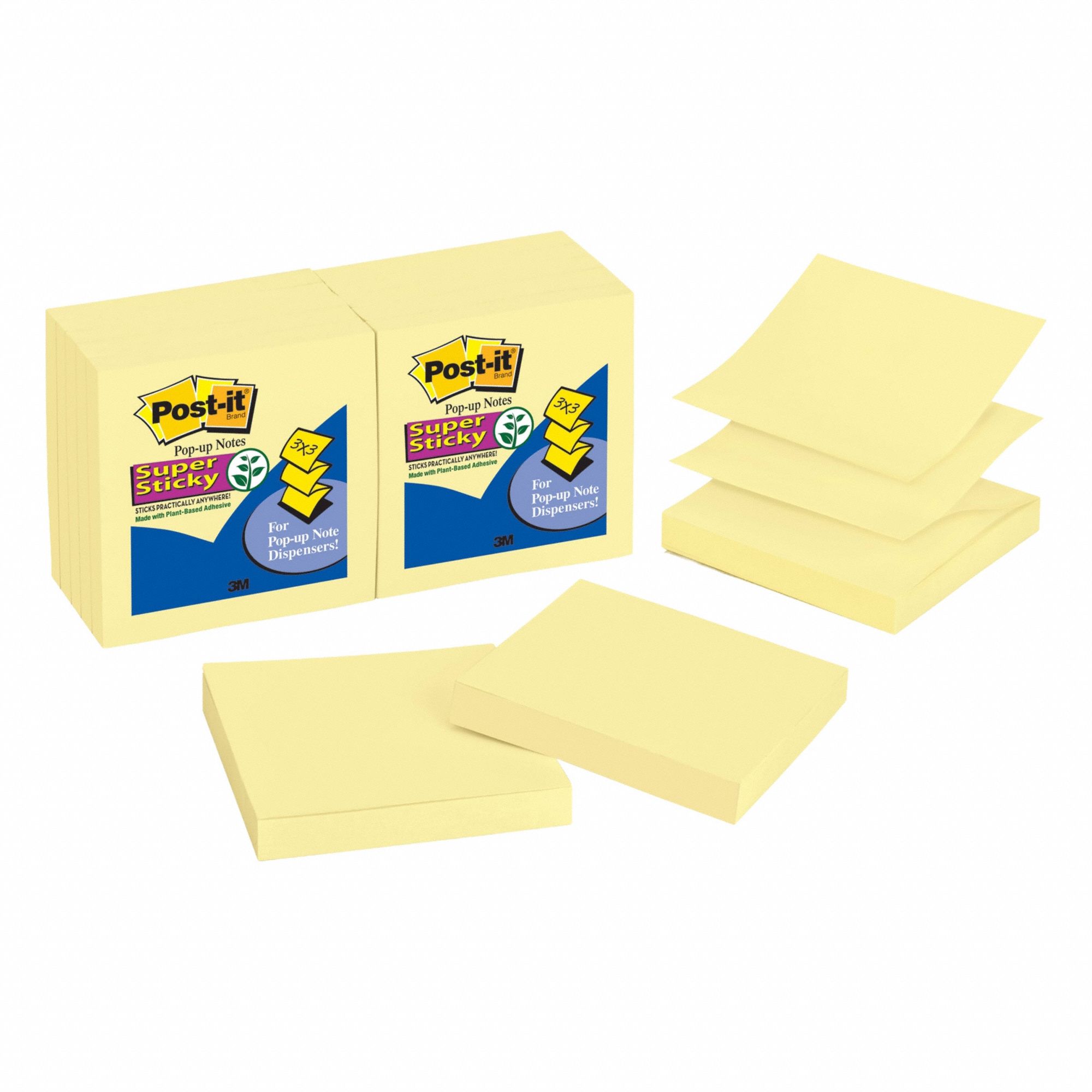 Sticky Notes: Yellow, Super Sticky, 90 Sheets per Pad, 12 Pads per Pack, 3 in x 3 in, 12 PK
