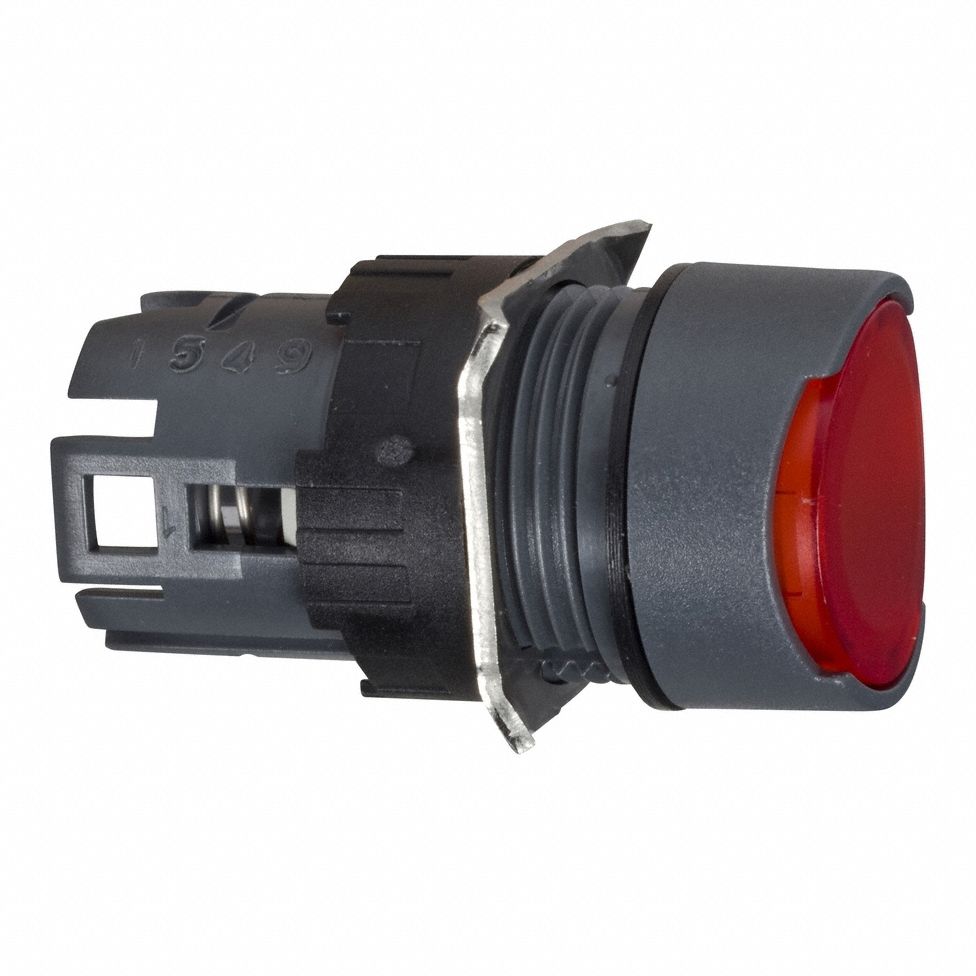 Flush Push Button: Red, 16 mm Mounting Size, Non-Metallic, Momentary