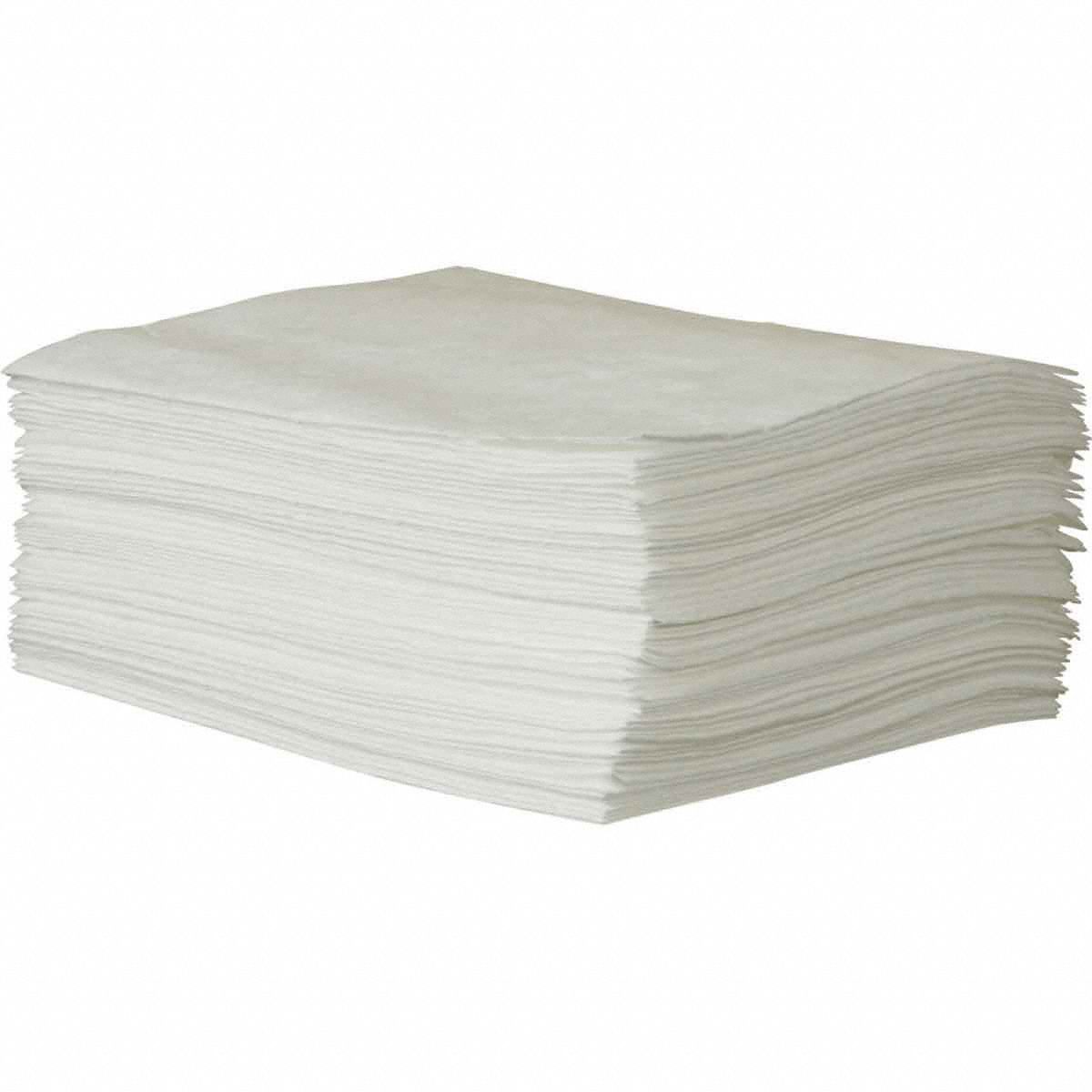 Sorbent Pad: 1 gal Volume Absorbed Per Pad, Polypropylene, White, Bale, 50 PK