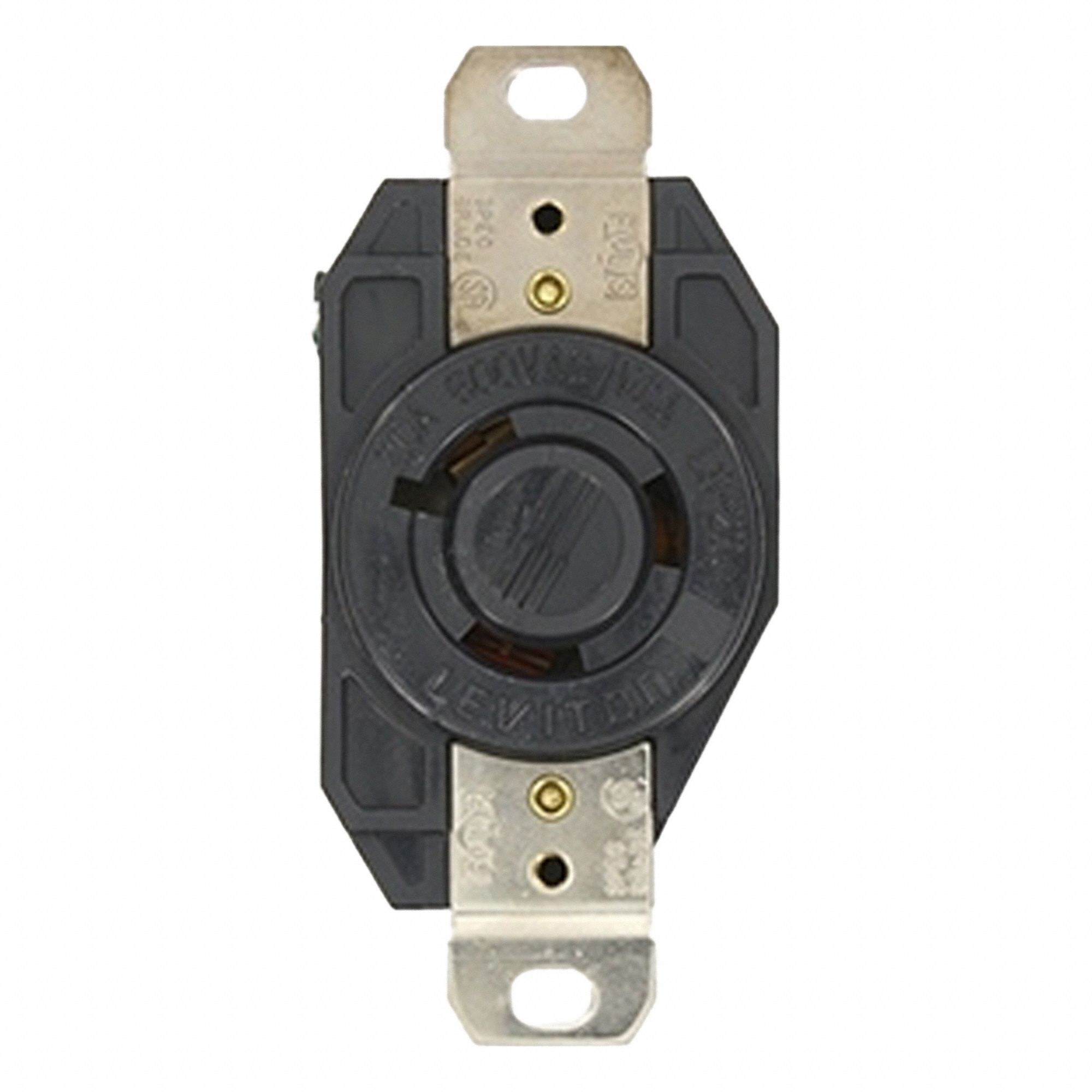 Flush Mounting Lock Receptacle: L9-20R, 20 A, 600V AC, Black, 2 Poles, Shrouded
