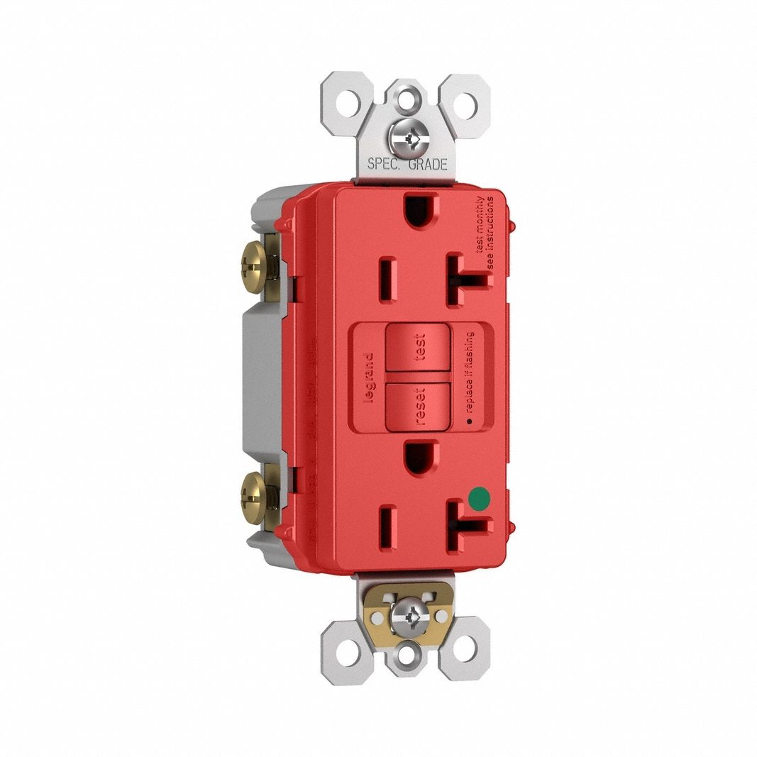 Duplex Receptacle: Duplex, 5-20R, 20 A, 125V AC, Red, 2 Pole / 3 Wire Poles & Wires