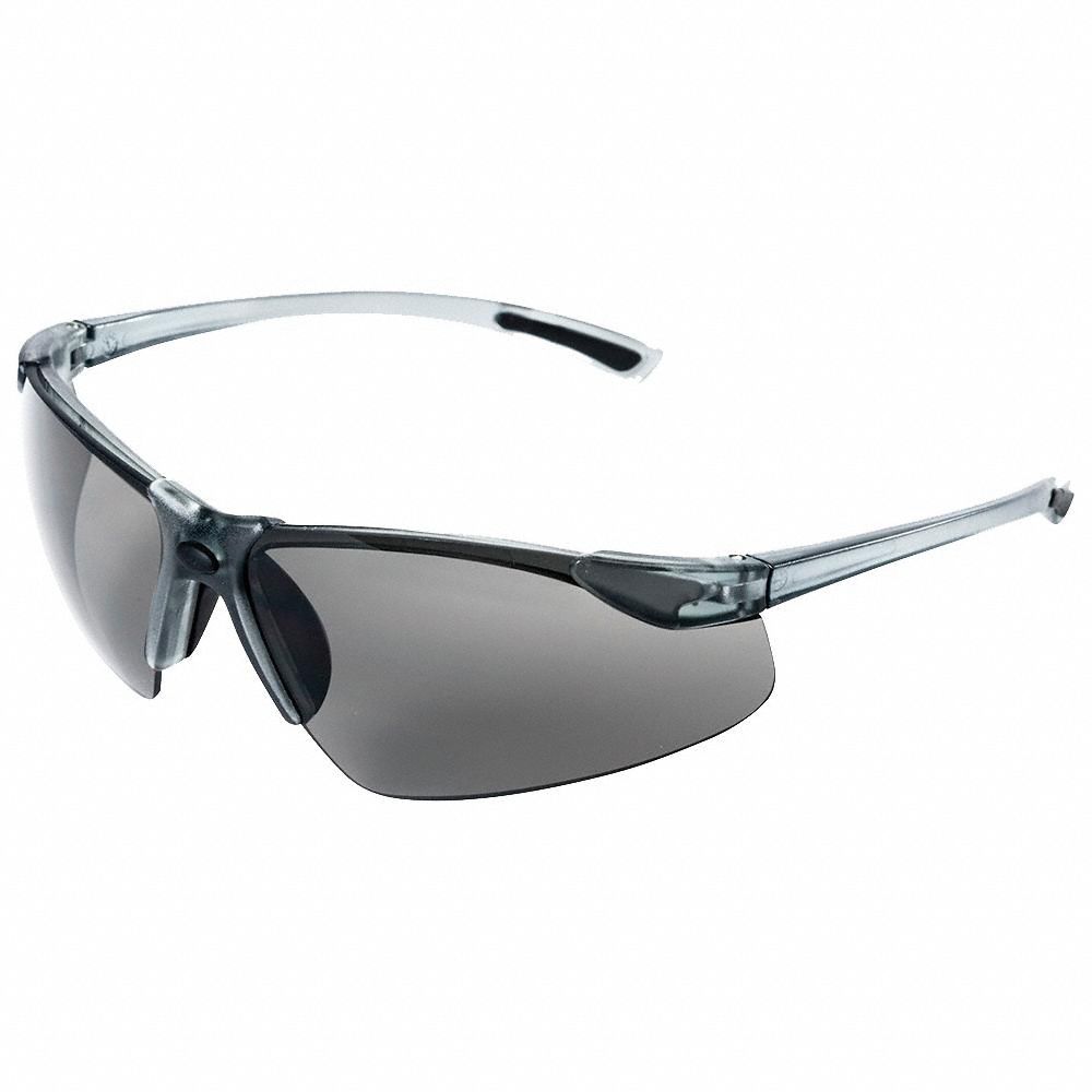 Safety Glasses: Smoke Lens, Half-Frame, Hard Coat, Vented, Smoke Frame, XM340 Series
