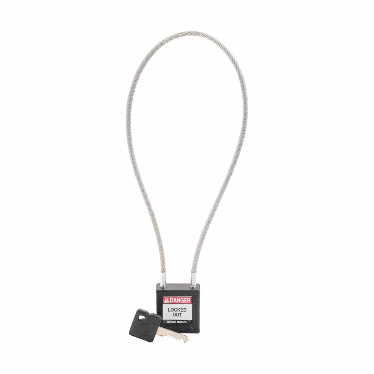 Lockout Padlock: Keyed Different, Nylon, Compact Body Body Size, Sheathed Cable, Extended, Key