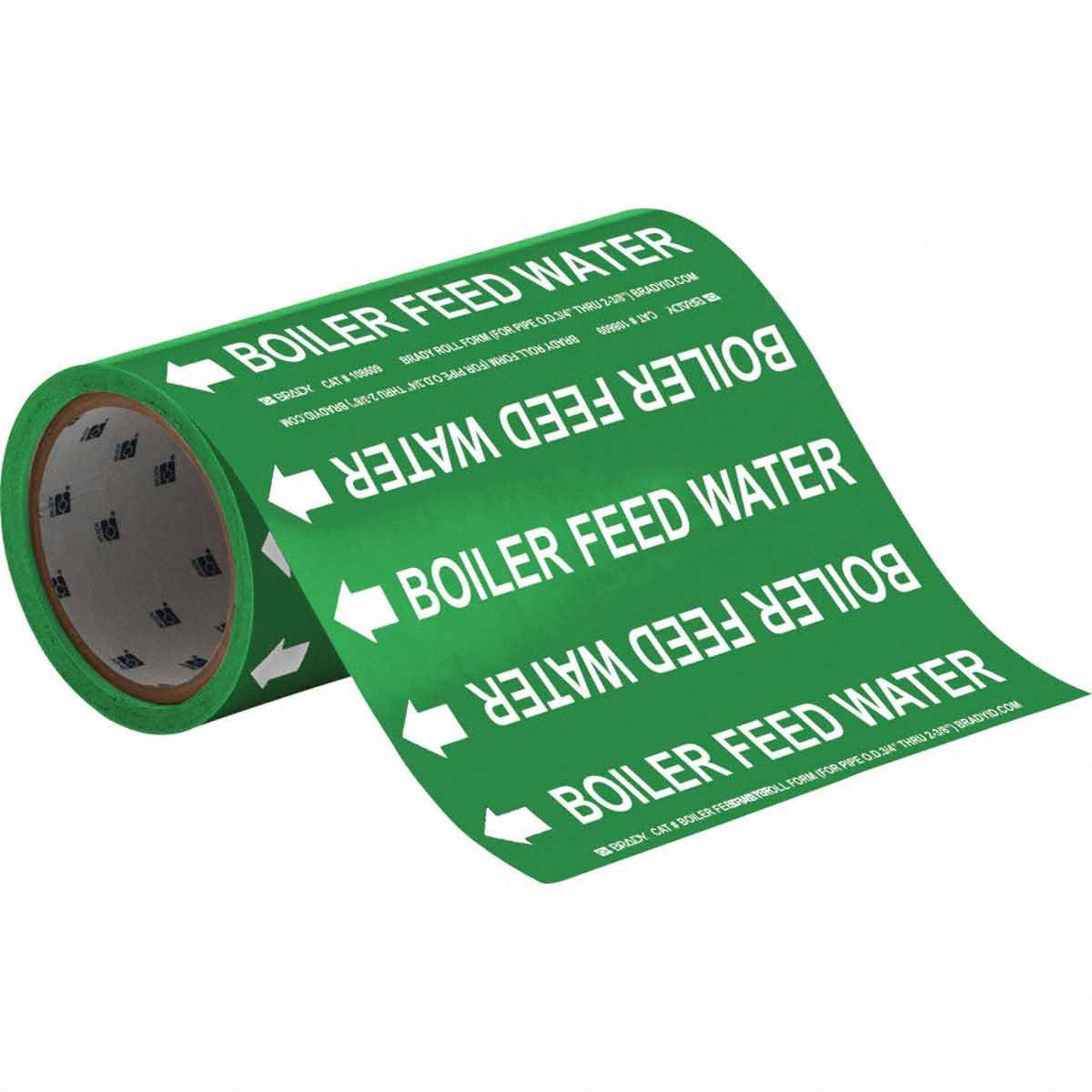 Pipe Marker: Boiler Feed Water, Green, White, Fits 2 in and Smaller Pipe O.D., 30 Pipe Markers