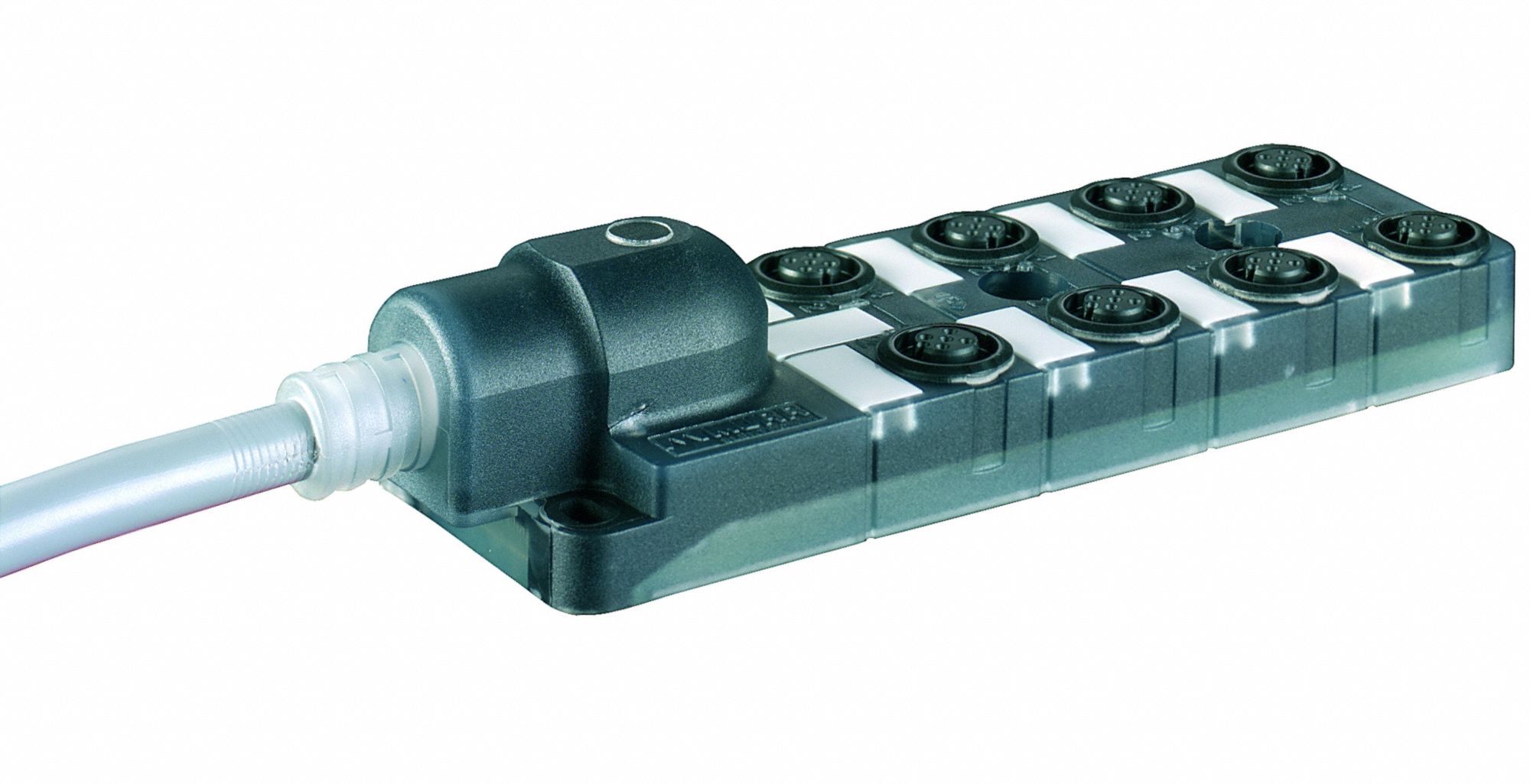 Distribution Box: EXACT12, 8 Ports, 4 Pole M12 Female, 10 m Cable Lg, Gray PUR/PVC