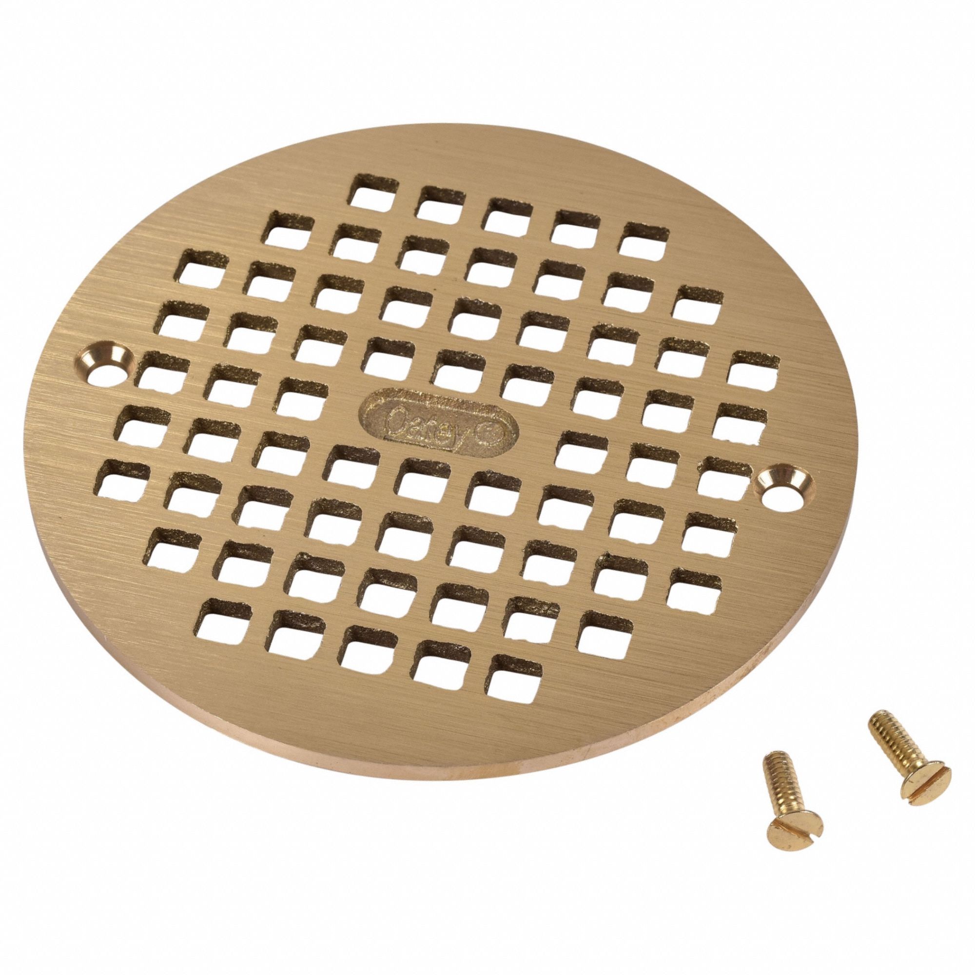 Grate: Round, Square Holes, 5 in Overall Dia, 1/4 in Thick, Brass, Brass, Brass, Flanged