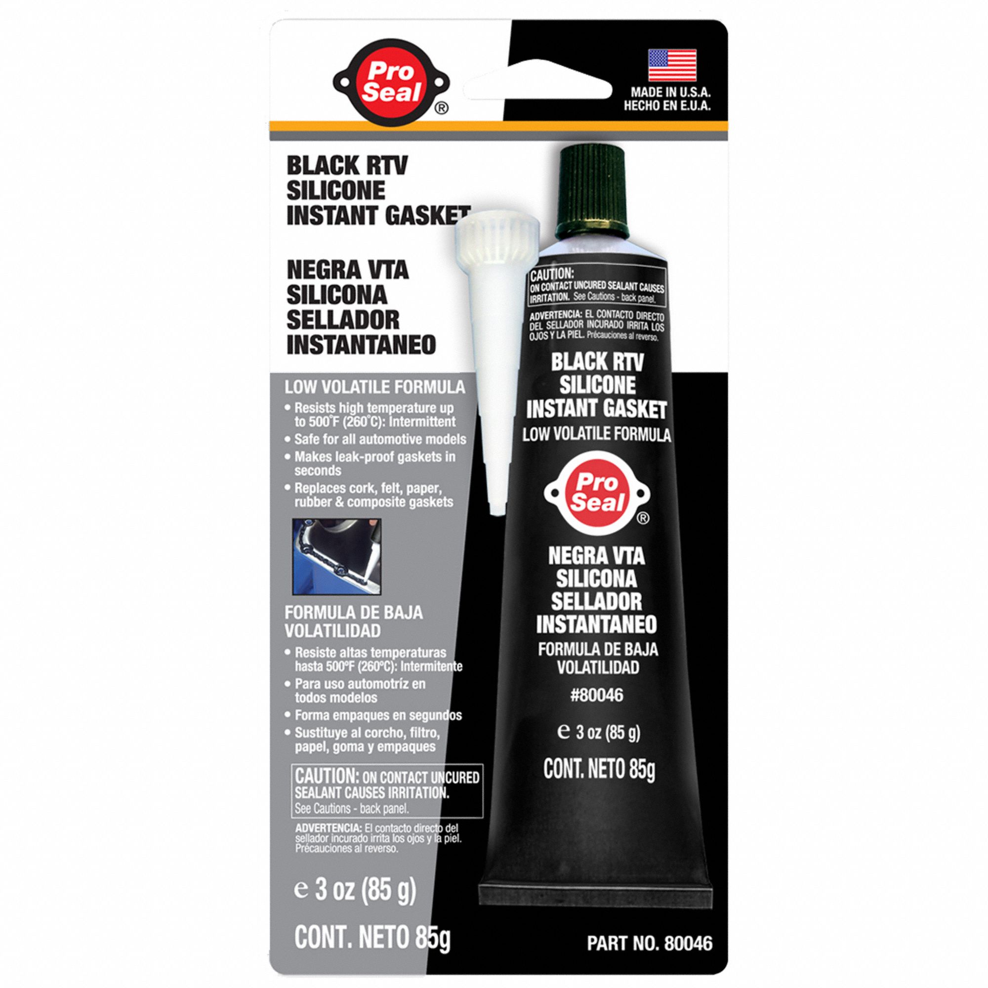 RTV Gasket Maker: RTV Instant Gasket, 3 oz, Tube, Black, Oil Resistant/Sensor Safe
