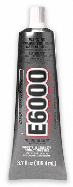 Construction Adhesive: E6000, 3.7 fl oz, Tube, Clear, 489 g/L VOC Content Wt