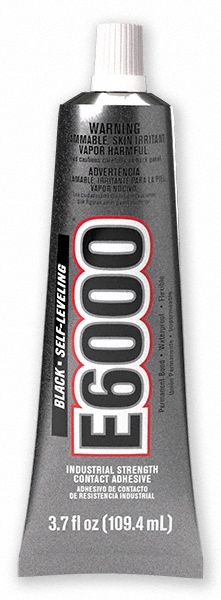Construction Adhesive: E6000, 3.7 fl oz, Tube, Black, 486 g/L VOC Content Wt
