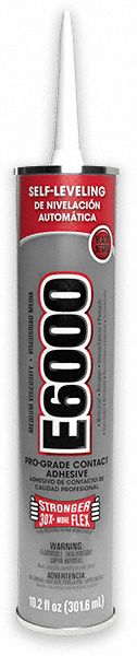 Construction Adhesive: E6000, 10.2 fl oz, Cartridge, Black, 486 g/L VOC Content Wt