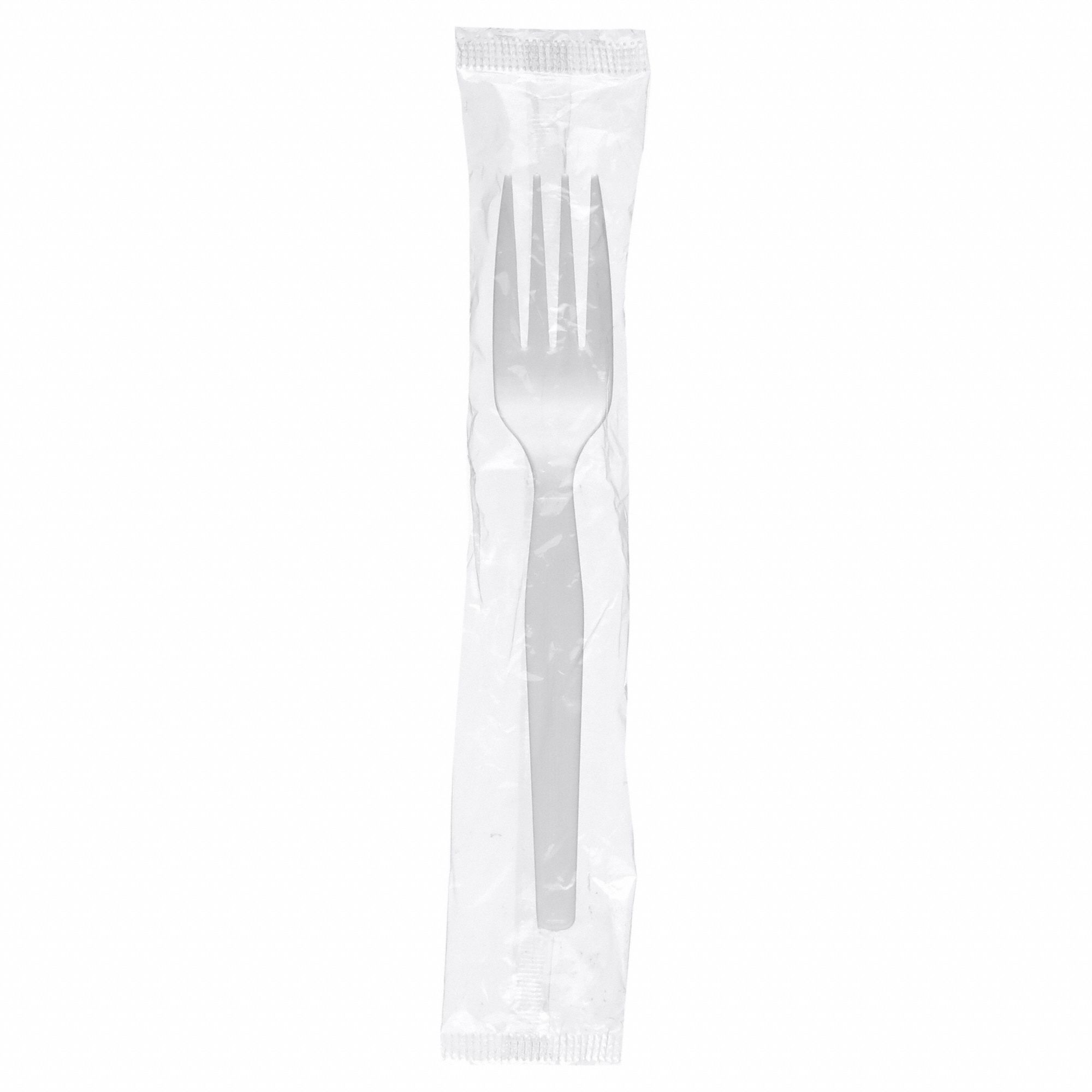 Disposable Fork: White, Medium-Wt, Plastic, Wrapped, 1, 000 PK