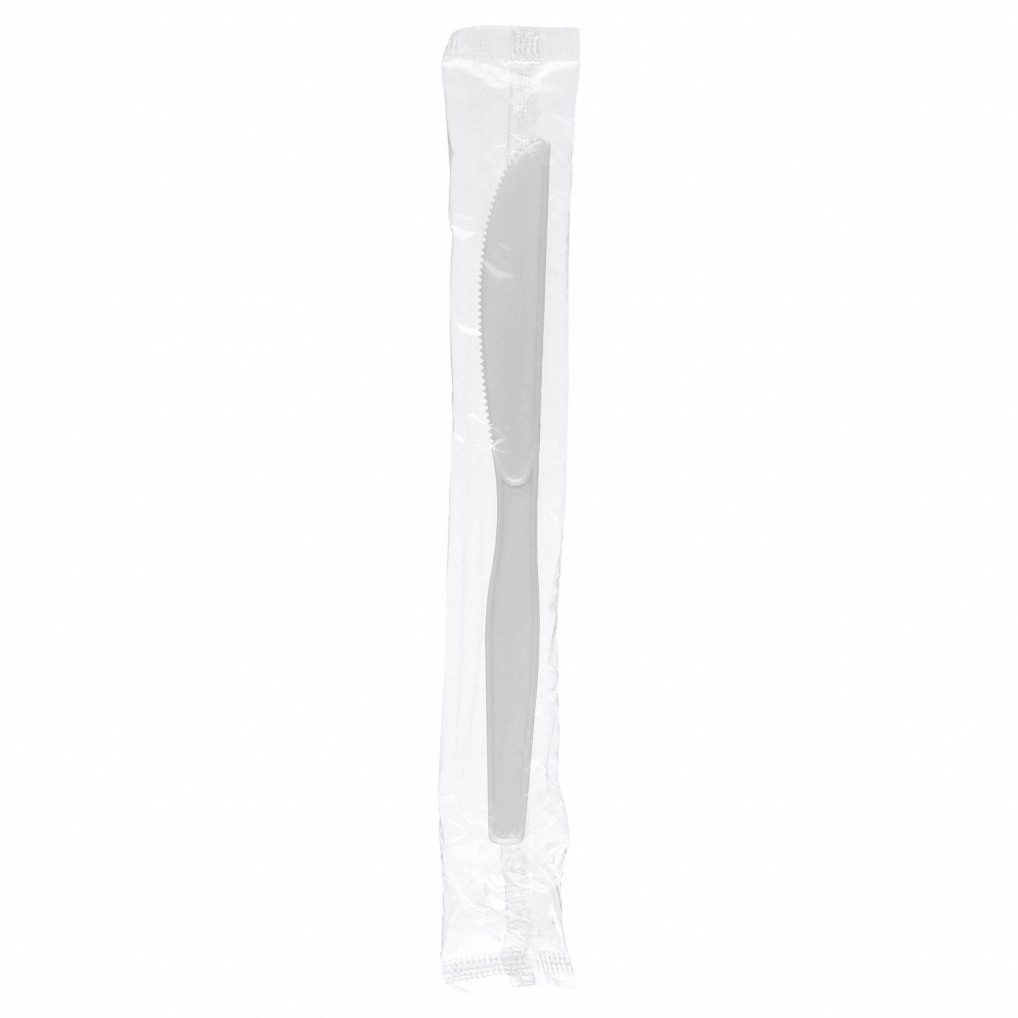 Disposable Knife: White, Medium-Wt, Plastic, Wrapped, 1, 000 PK