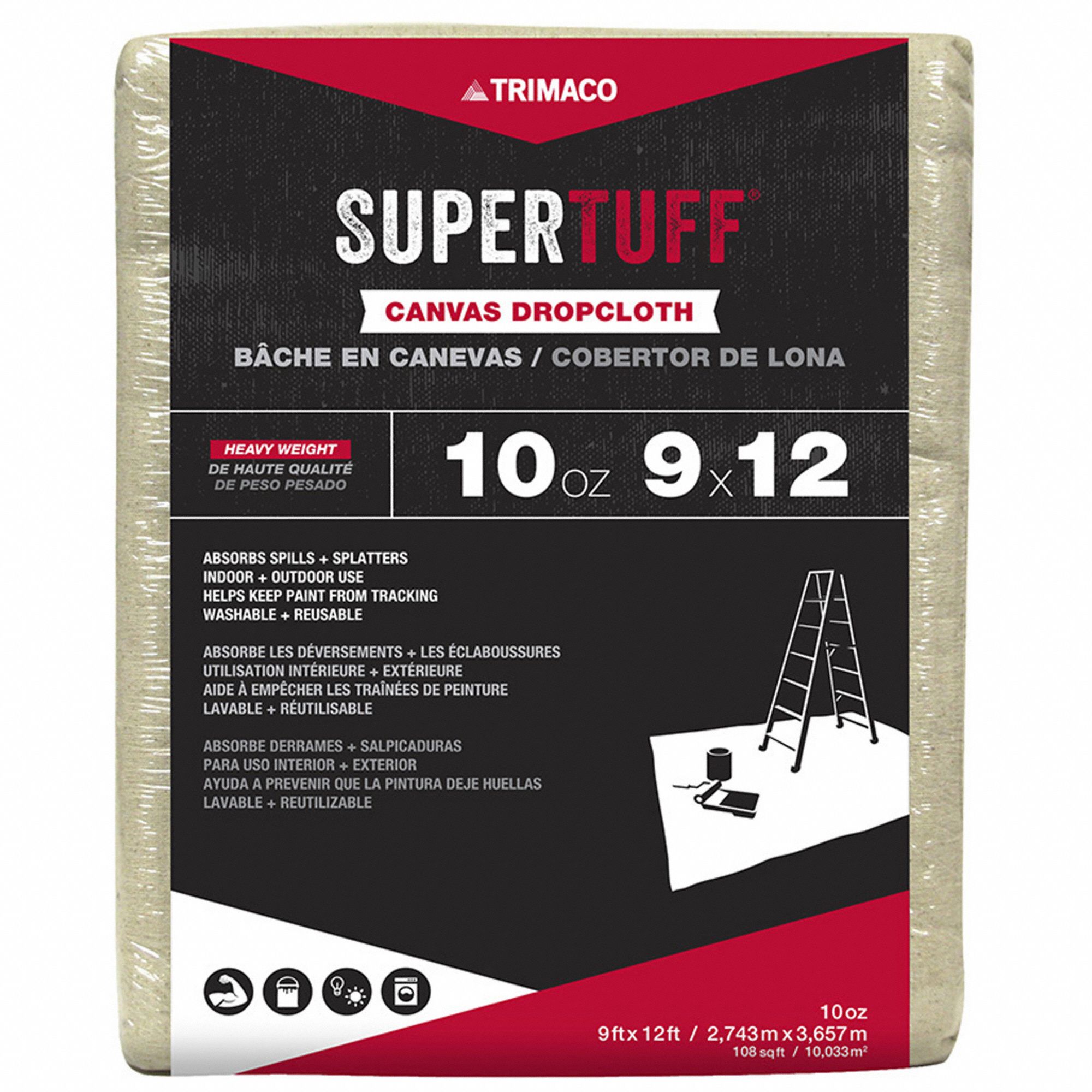 Drop Cloth: Extra Heavy Duty, Cotton Canvas, 32 mil Thick, 9 ft Wd, 12 ft Lg, White