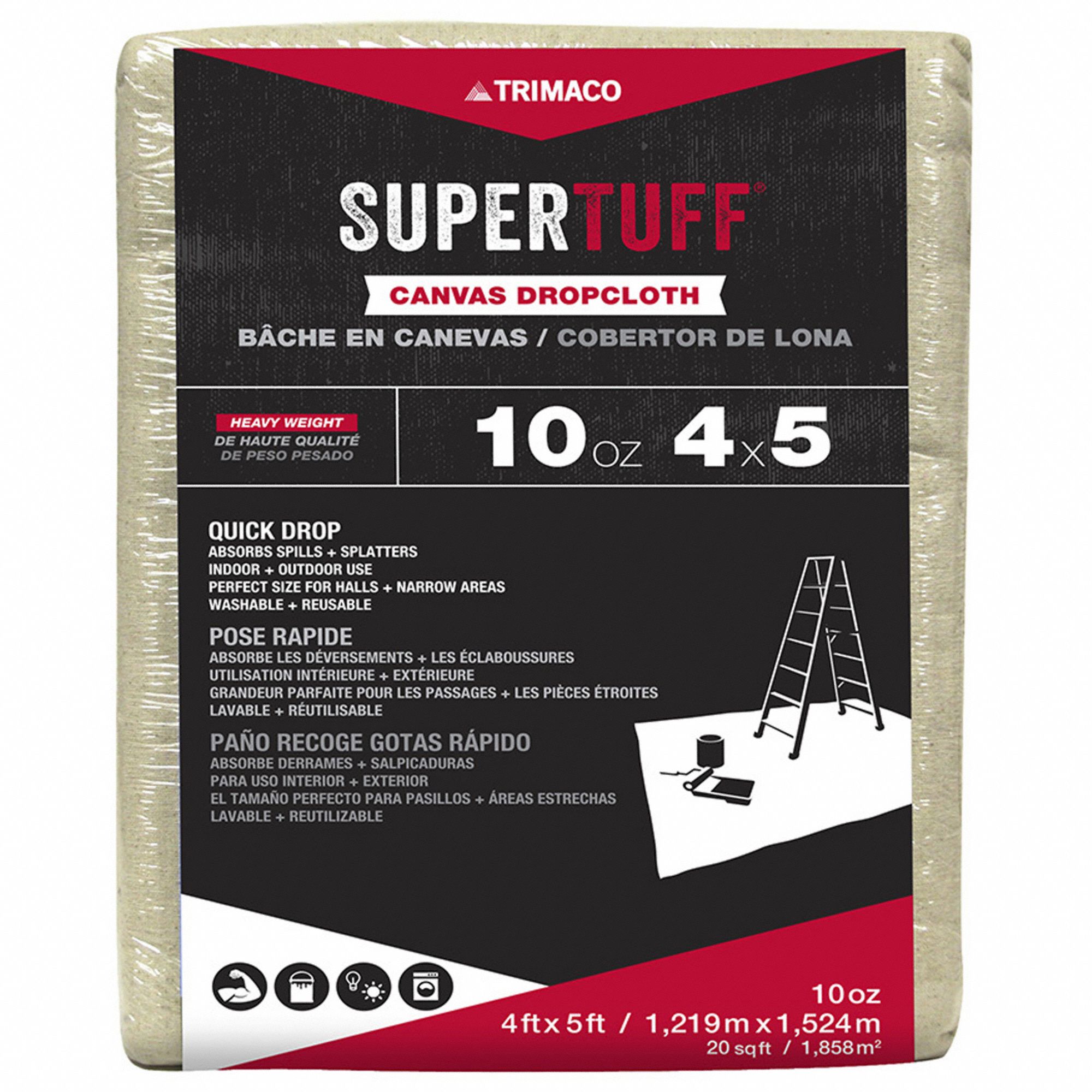 Drop Cloth: Extra Heavy Duty, Cotton Canvas, 32 mil Thick, 4 ft Wd, 5 ft Lg, White