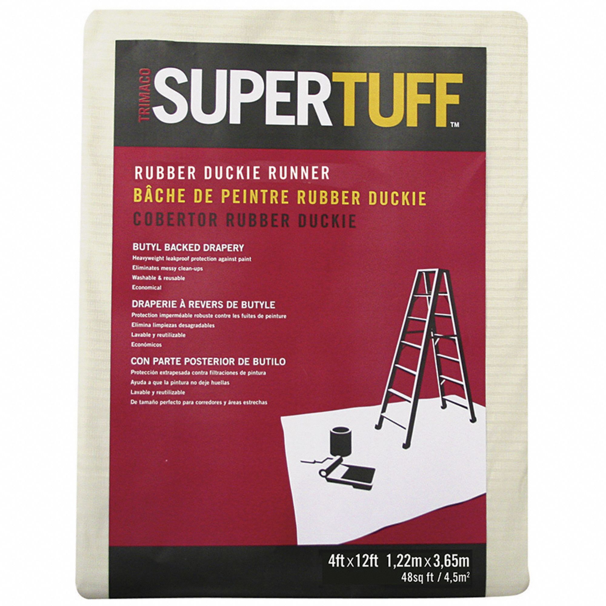 Drop Cloth: Extra Heavy Duty, Rubber, 23 mil Thick, 4 ft Wd, 12 ft Lg, Beige, Butyl-Coated