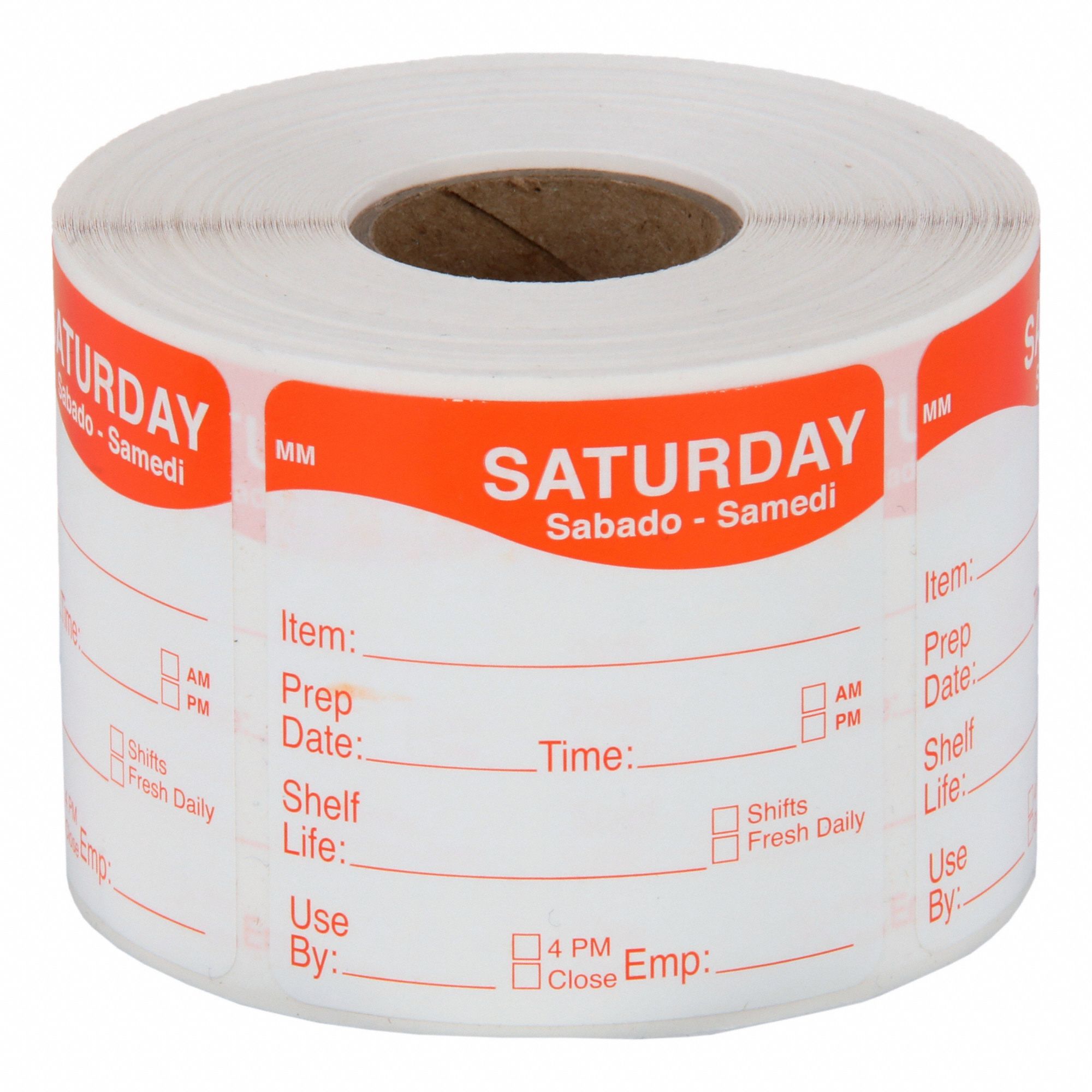 Food Safety Label: Orange, Saturday, Removable Label, 500 Labels, 2 in Ht, 2 in Wd