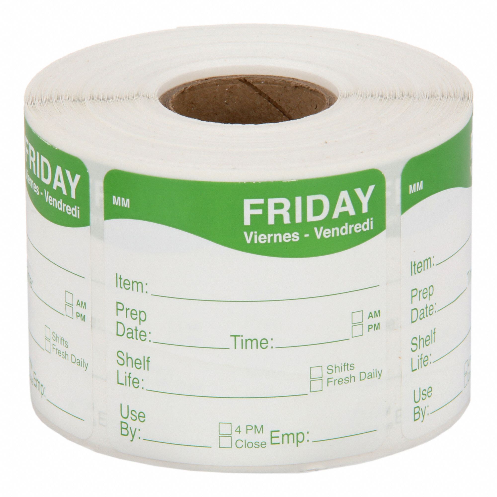 Food Safety Label: Green, Friday, Removable Label, 500 Labels, 2 in Ht, 2 in Wd