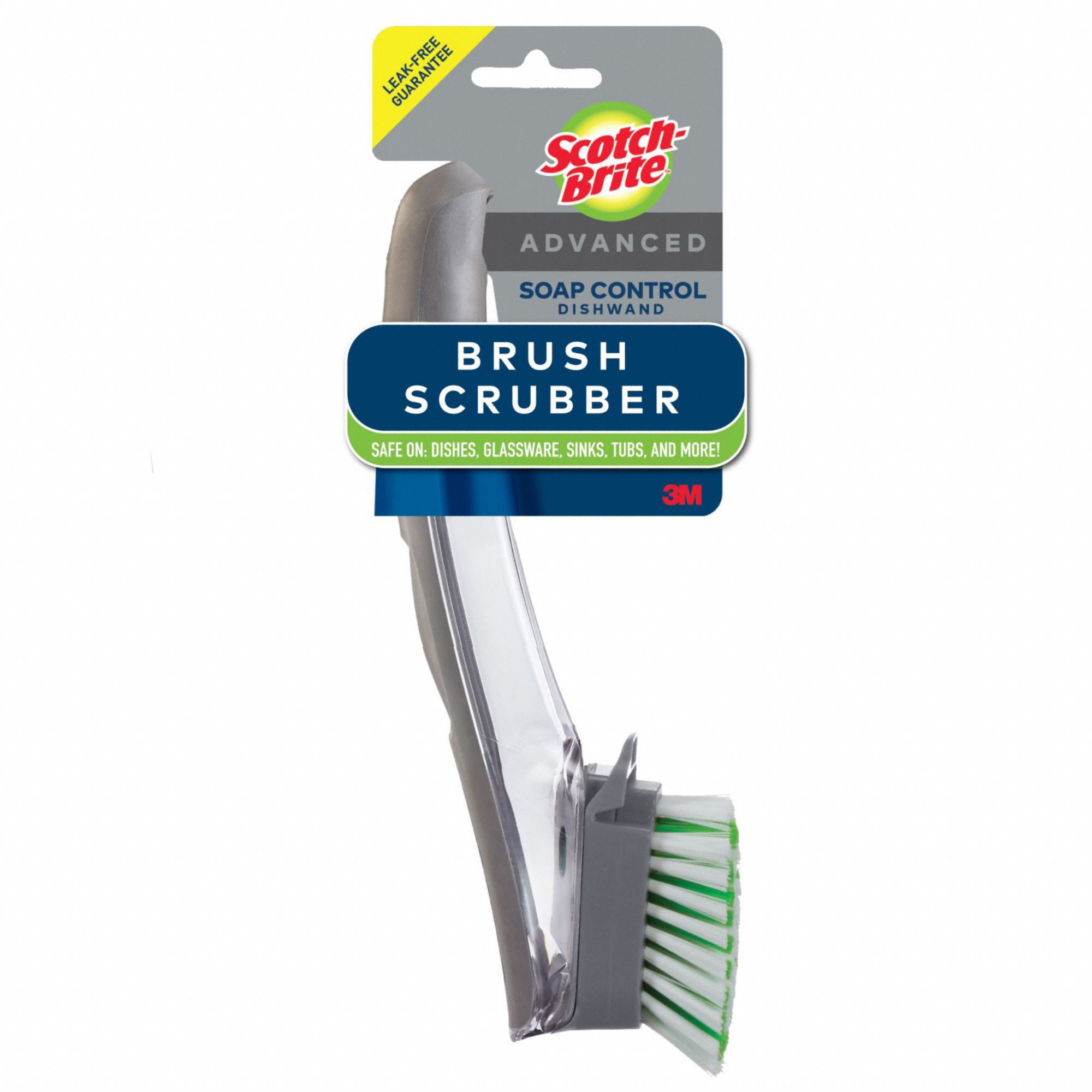 Dish Wand Brush Scrubber: Nylon, 12 in Lg, 2 1/4 in Wd, 2 1/2 in Ht, Green/White