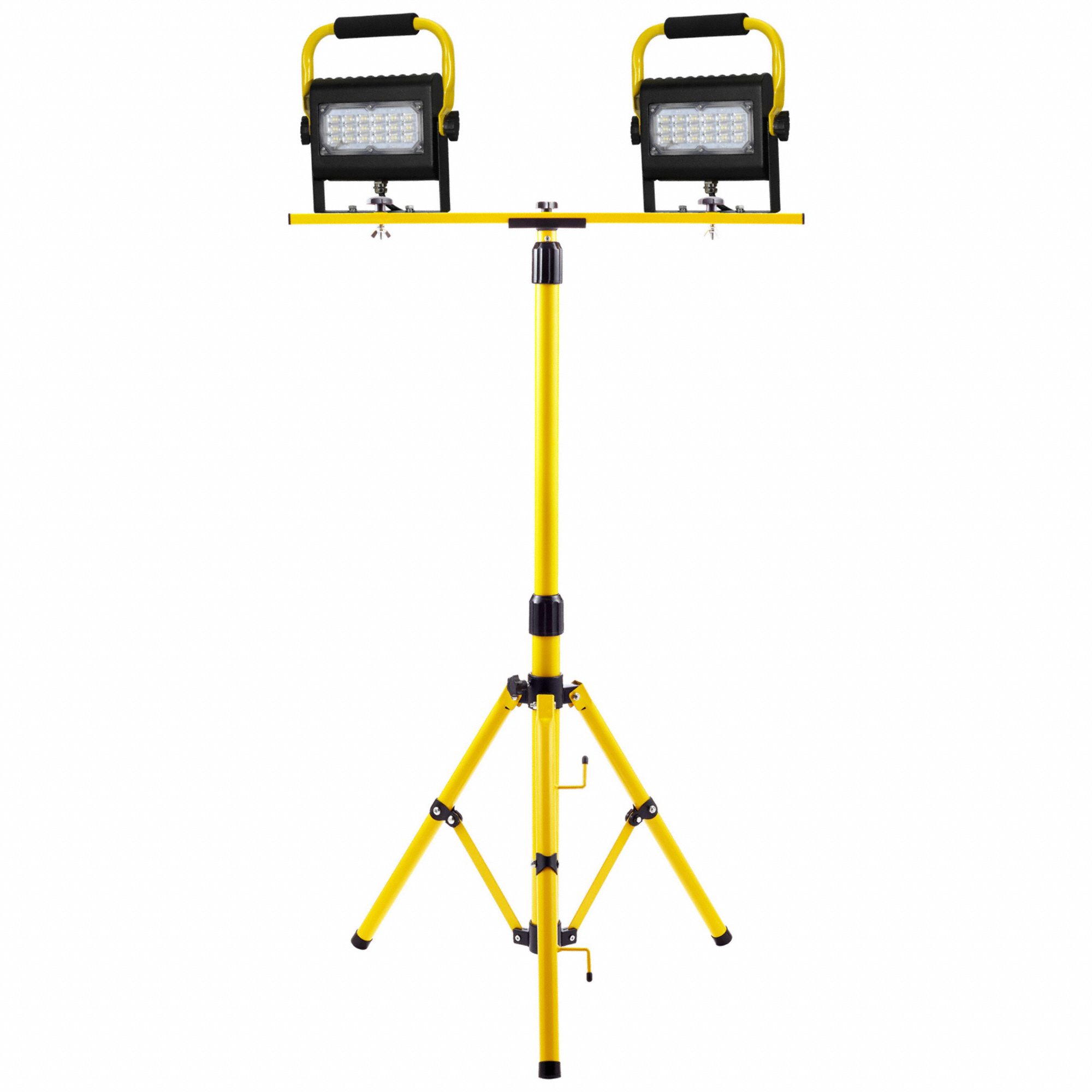 JOB SITE LIGHT, 2 LAMP HEADS, 3000 LUMENS, 50000 HR, IP 65, 120 V, 30 W, YLW, 5 FT, 70 51/64 IN, PC