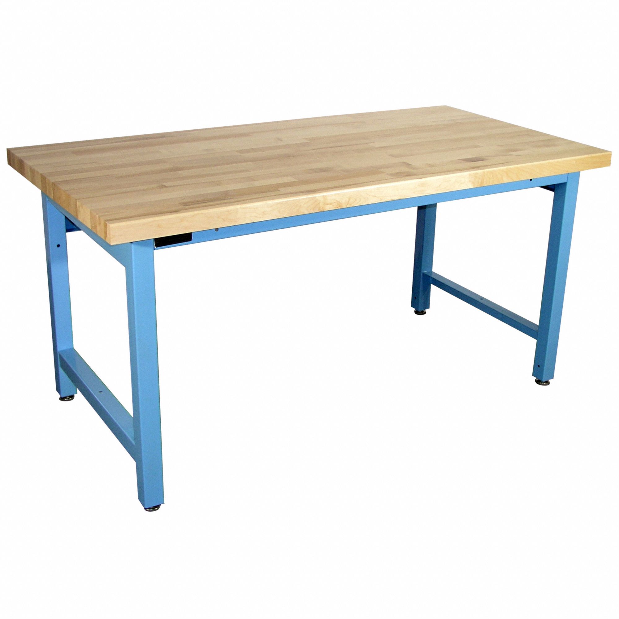 Work Bench: Fixed Ht, Maple, 60 in x 36 in, 5, 000 lb Overall Load Capacity, Blue