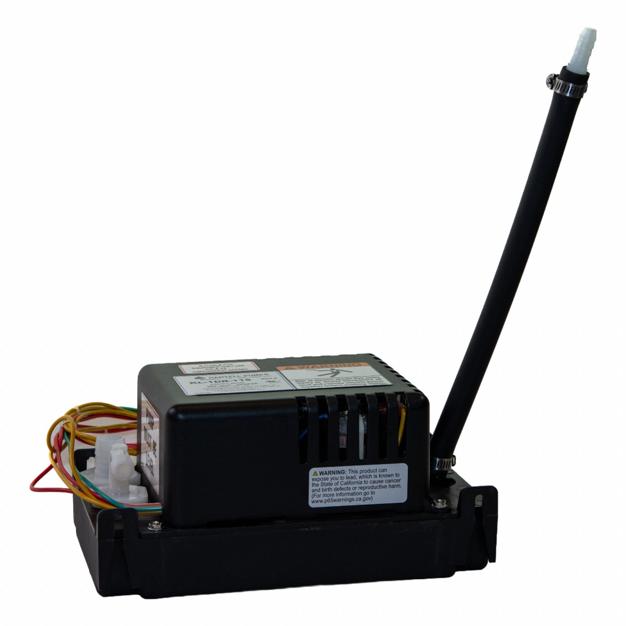 HARTELL Condensate Removal Pump: 266V AC, 1 qt Tank, 1/10 hp, 1.5 gpm, 14 ft Max. Head (MPN KL-1DR-266 / 319860G3). Key specifications — Nameplate Voltage: 266V AC; Brand: HARTELL; Included Accessories: Safety Switch; Plenum Rated: No.