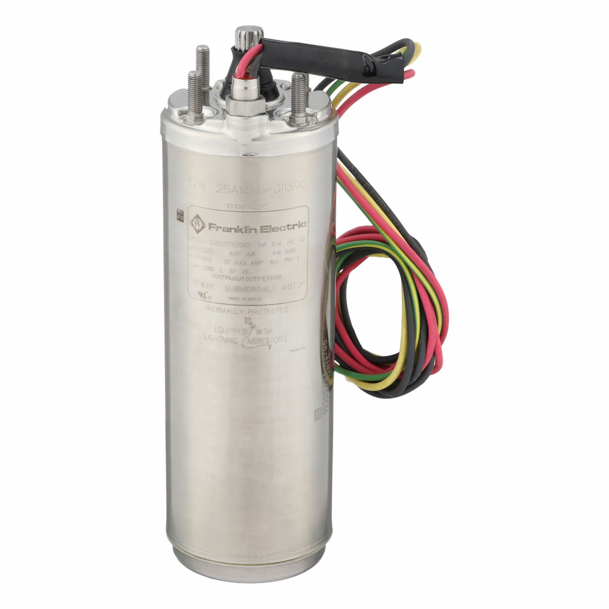 Submersible Pump Motor: 3/4 HP, 3450 Nameplate RPM, 230V AC, 3 Wires, CCW