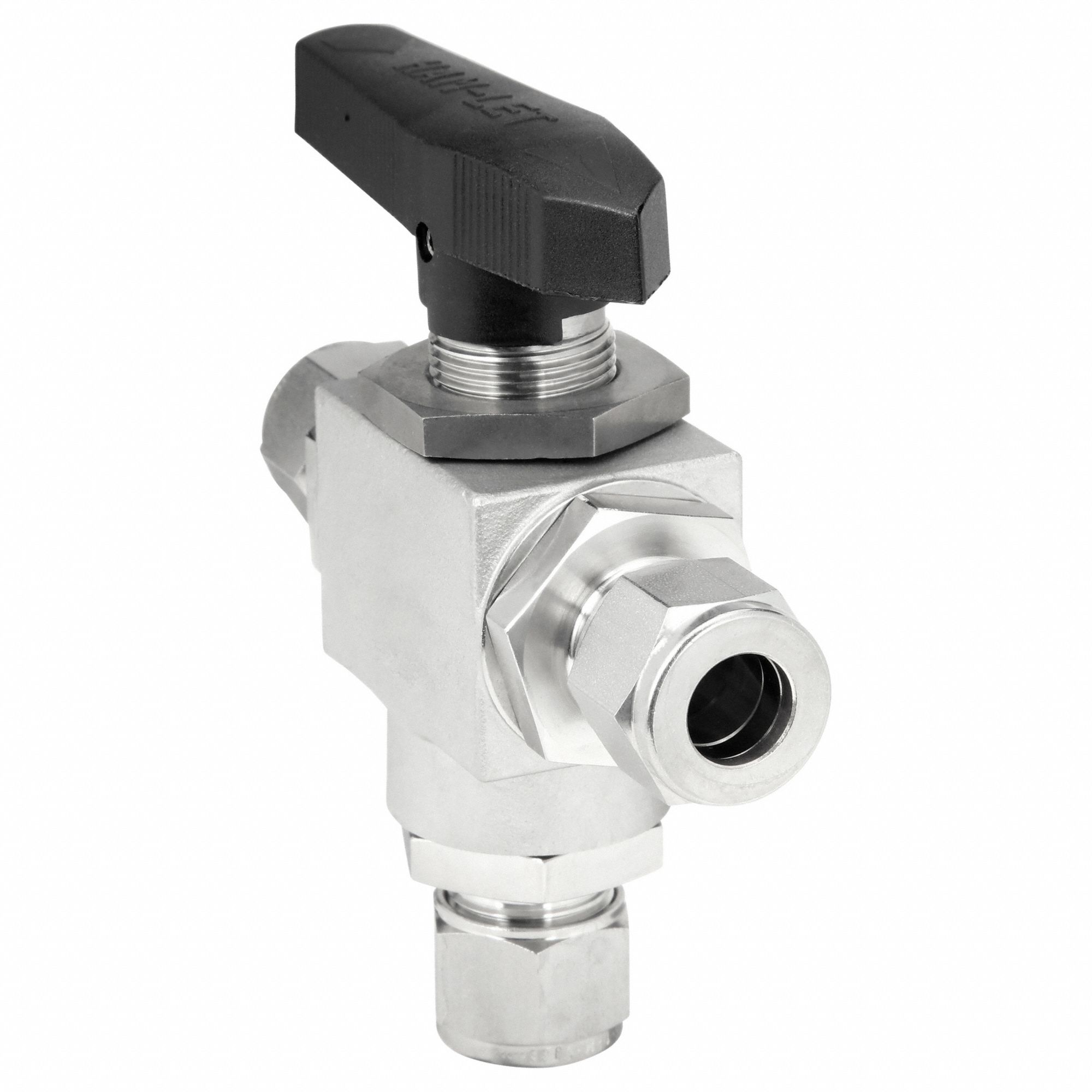 Manual Three-Way Ball Valve: 12 mm, 316 Stainless Steel, L Flow, Full Port Ball Port, Lever