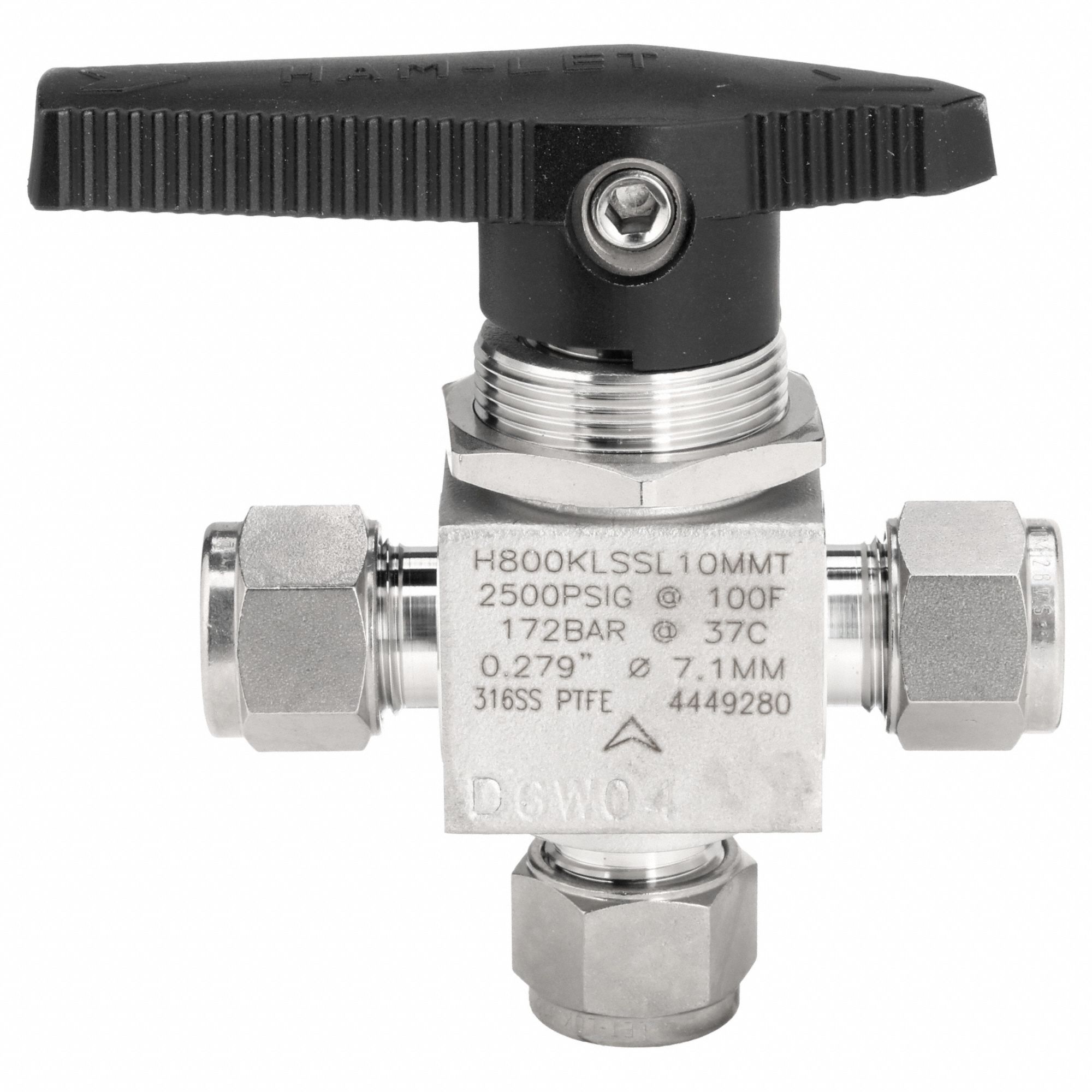 Manual Three-Way Ball Valve: 10 mm, Compression x Compression x Compression