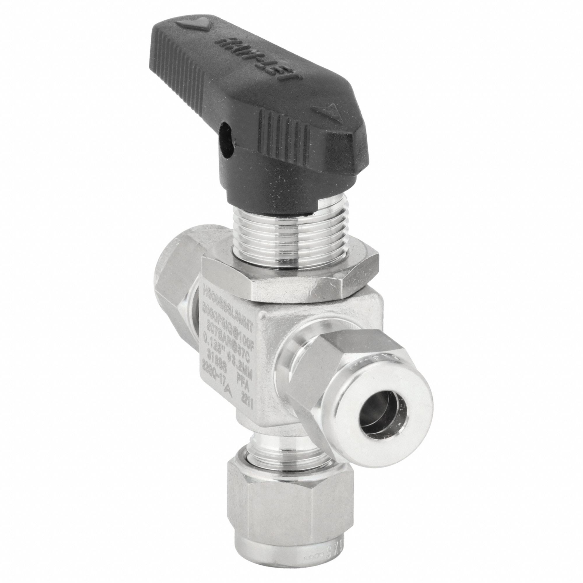 Manual Three-Way Ball Valve: 6 mm, Stainless Steel, Compression x Compression x Compression