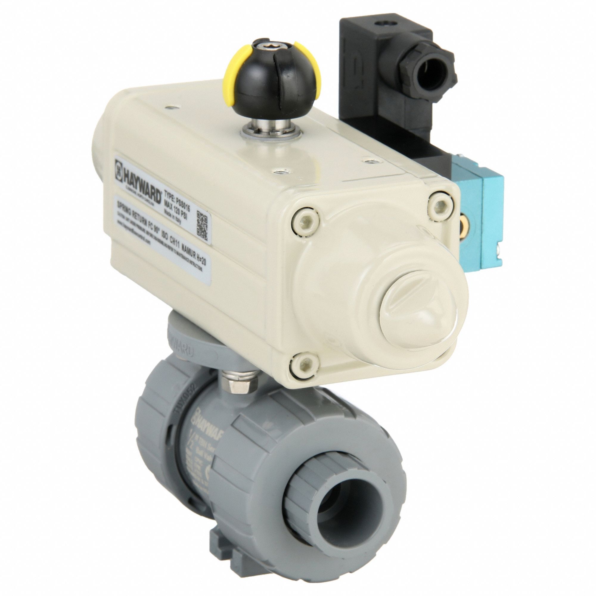 Pneumatically Actuated Two-Way Ball Valve: 1/2 in, CPVC, Air to Spring