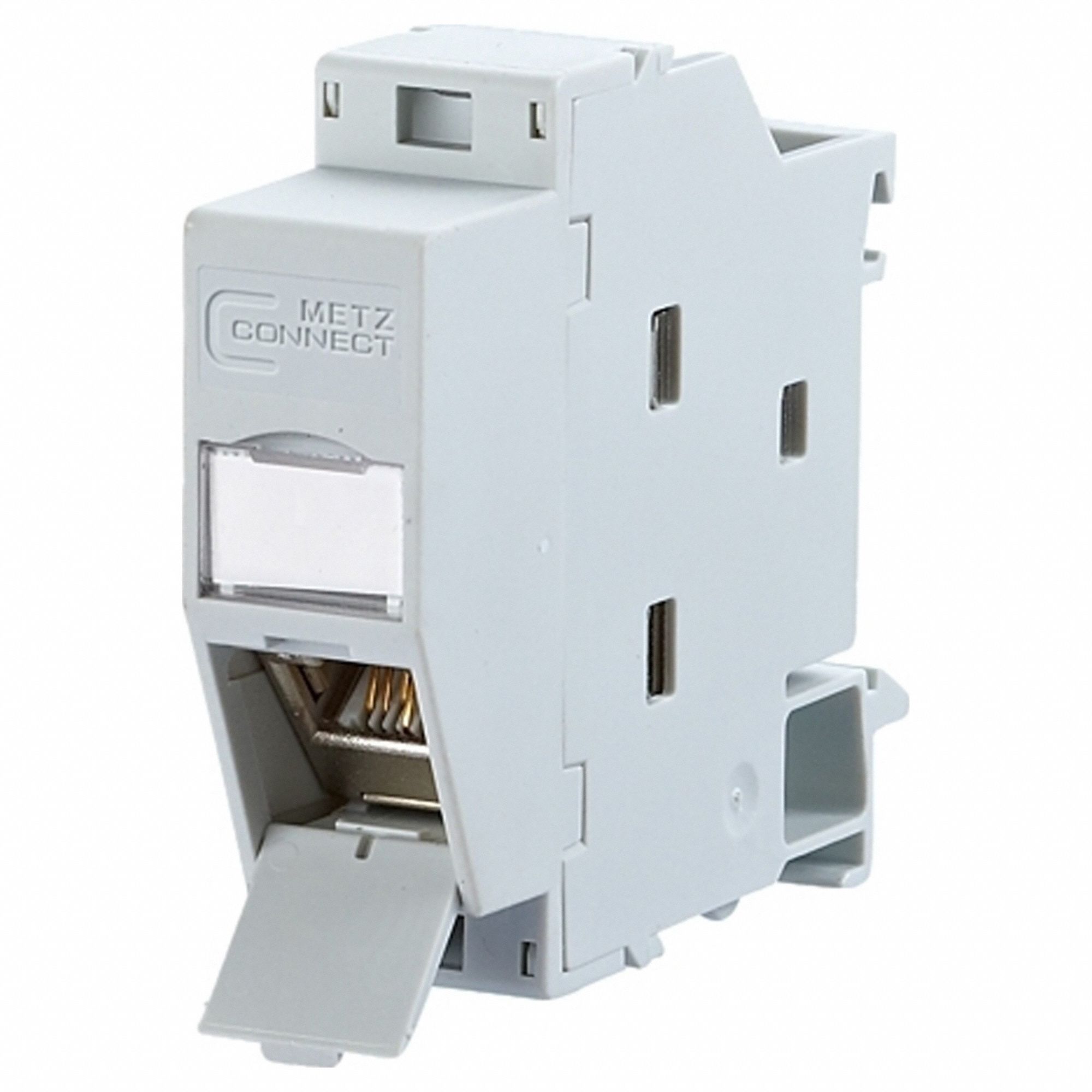 Rail-Mount Module: Cat6A, Data/HDBaseT/Power, 8 Poles, 45° Angled, Cable, Zinc Die-Cast