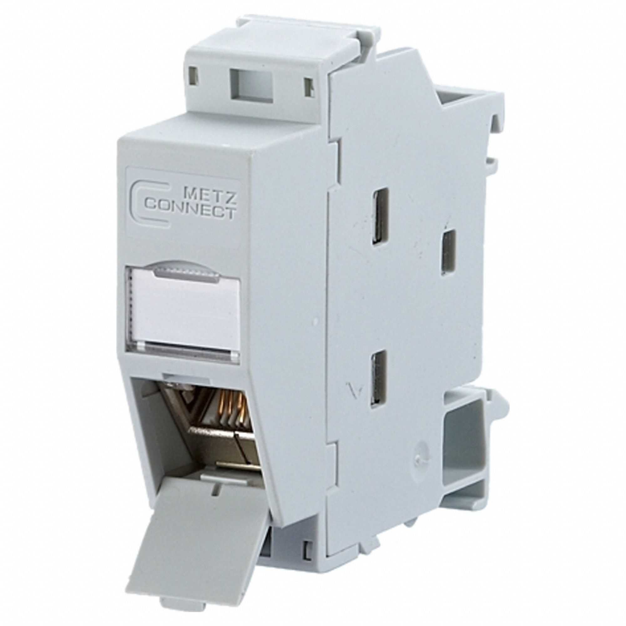 Rail-Mount Module: Cat6, Data/HDBaseT/Power, 8 Poles, 45° Angled, Cable, Zinc Die-Cast