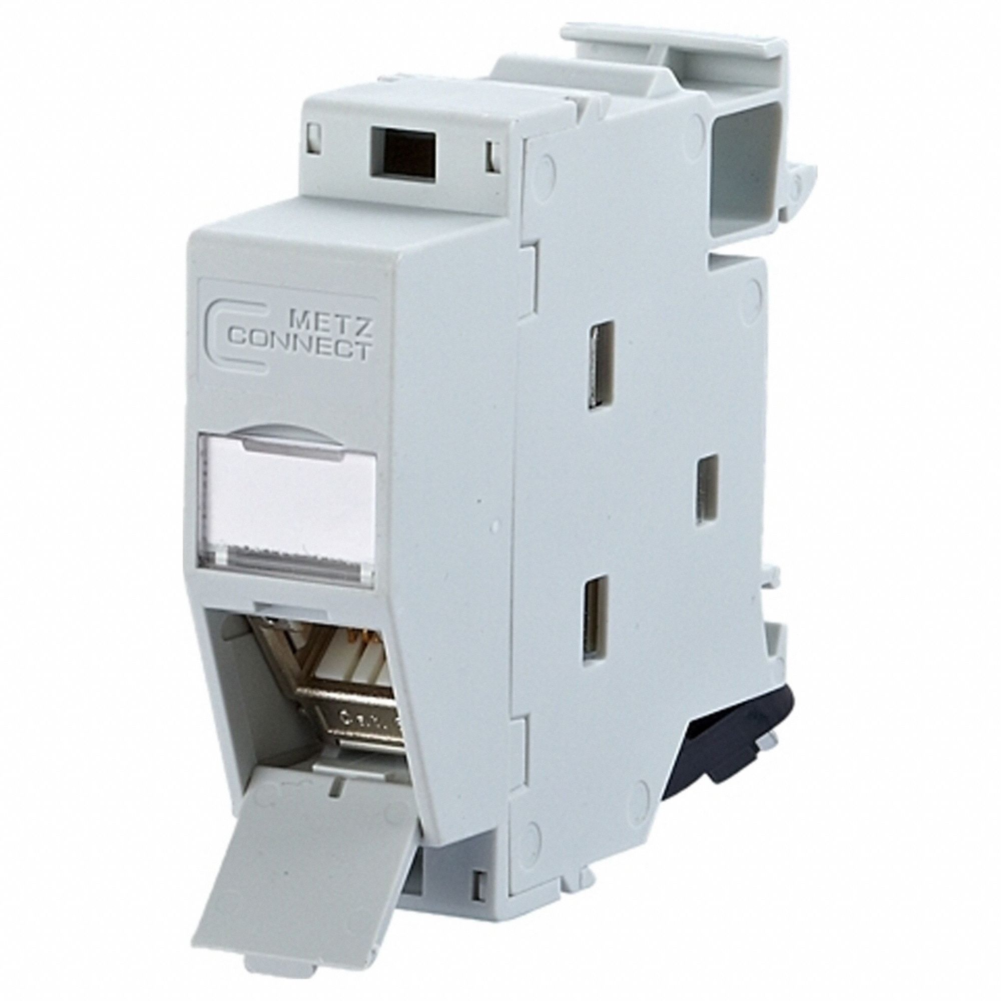 Rail-Mount Module: Cat6A, Data/HDBaseT/Power, 8 Poles, 45° Angled, Cable, Zinc Die-Cast