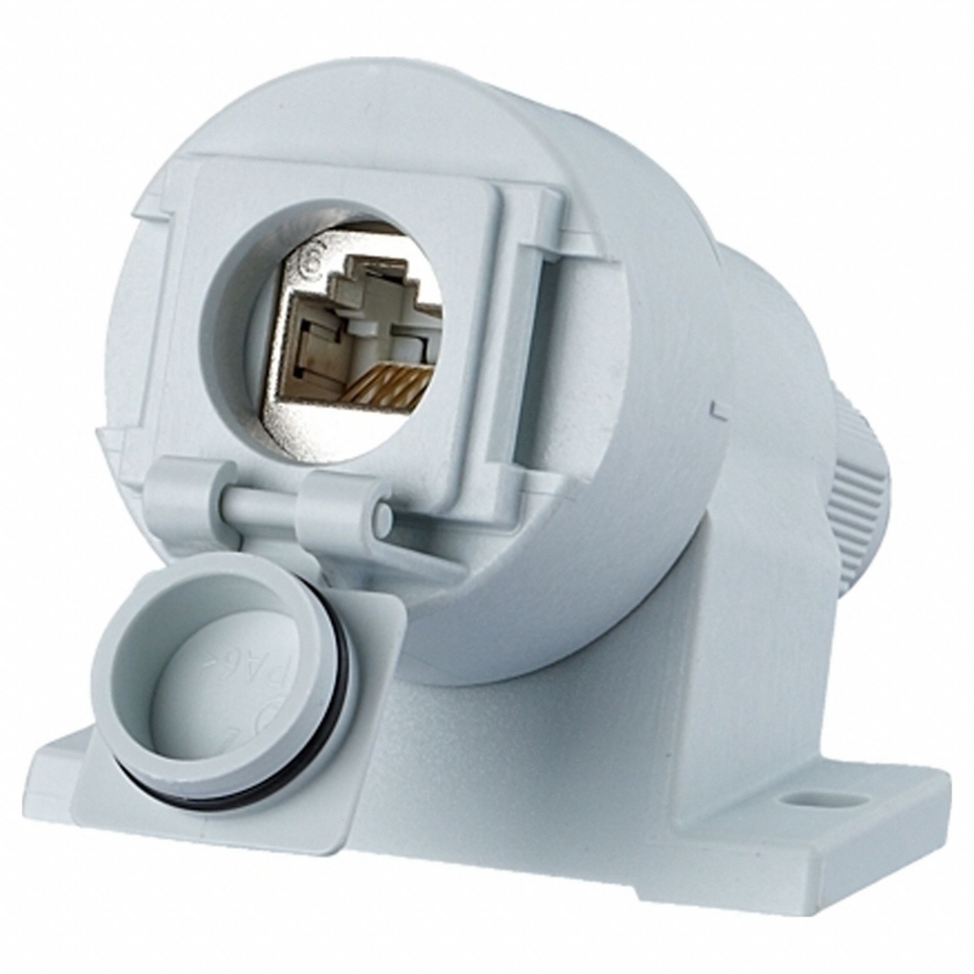 Cable Coupler: Cat6A, Data/HDBaseT/Power, 8 Poles, Angled, Cable, Female Angled, IP67