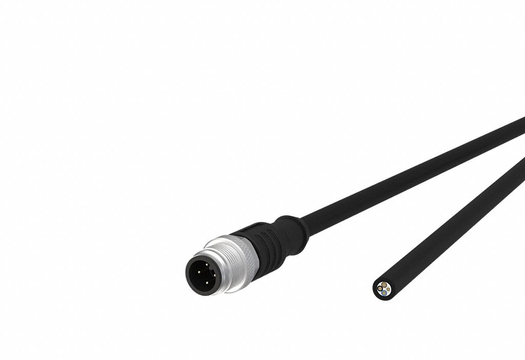 Sensor Cable: M12 Female Straight X Free End, 4 Pins, Black, PUR, 1 m Cable Lg, 4 A Max Current (A)