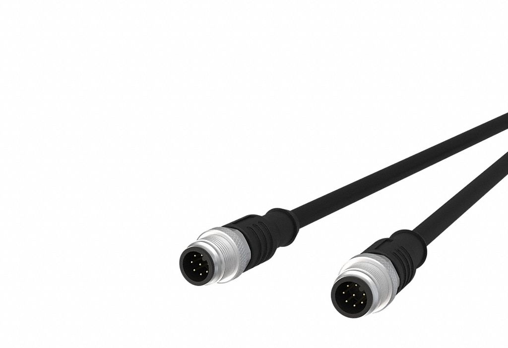 Sensor Cable: M12 Female Straight X M12 Female Straight, 8 Pins, Black, PUR, 1 m Cable Lg