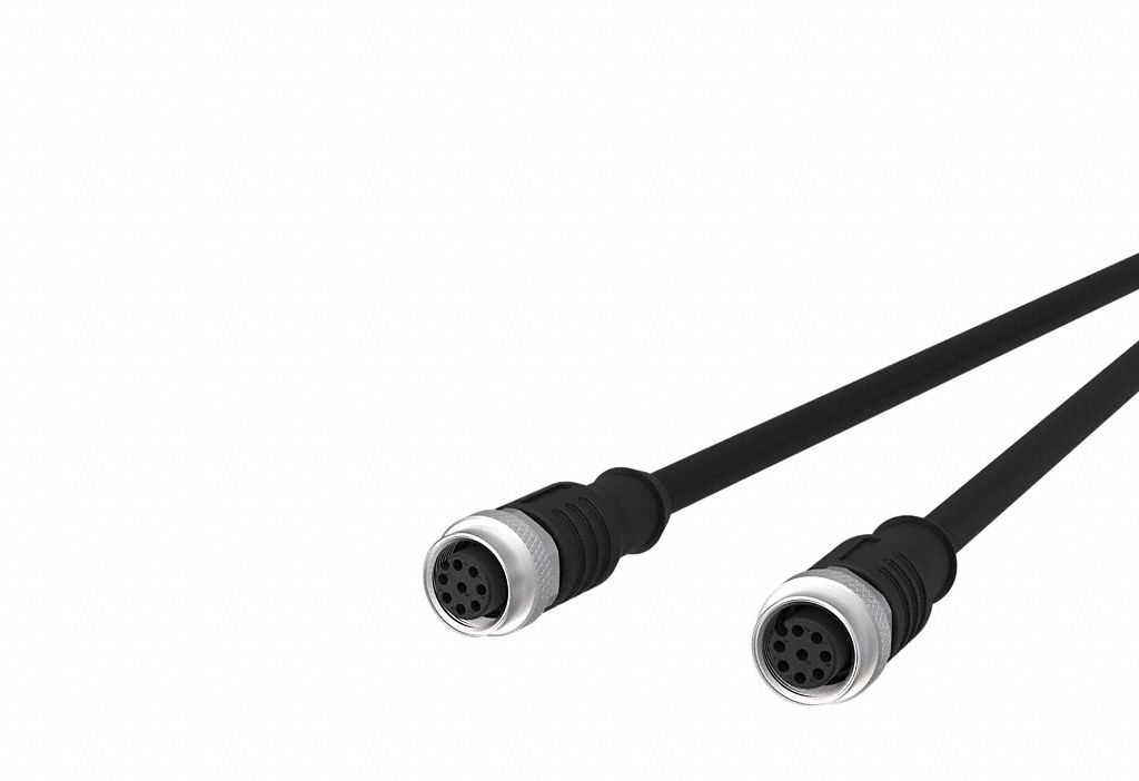 Sensor Cable: M12 Male Straight X M12 Male Straight, 8 Pins, Black, PUR, 1 m Cable Lg