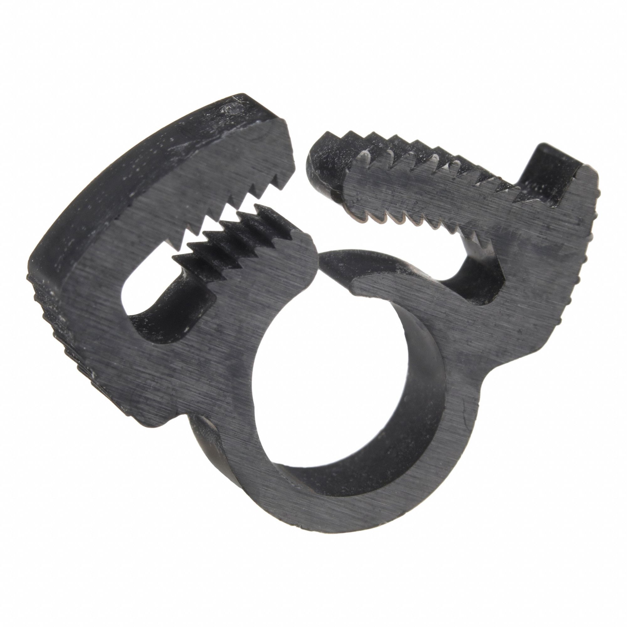 Double Grip Plastic Hose Clamp: Nylon, Black, Double Tooth, 0.25 in – 0.34 in Clamping Dia