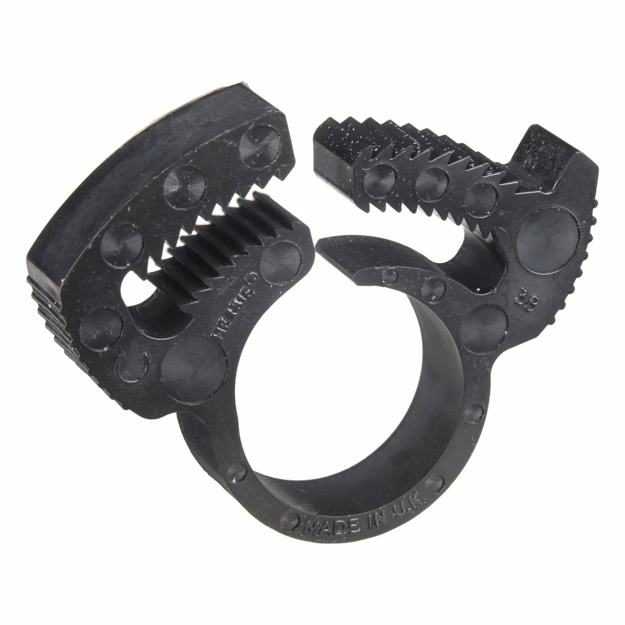 Double Grip Plastic Hose Clamp: Nylon, Black, Double Tooth, 0.41 in – 0.47 in Clamping Dia