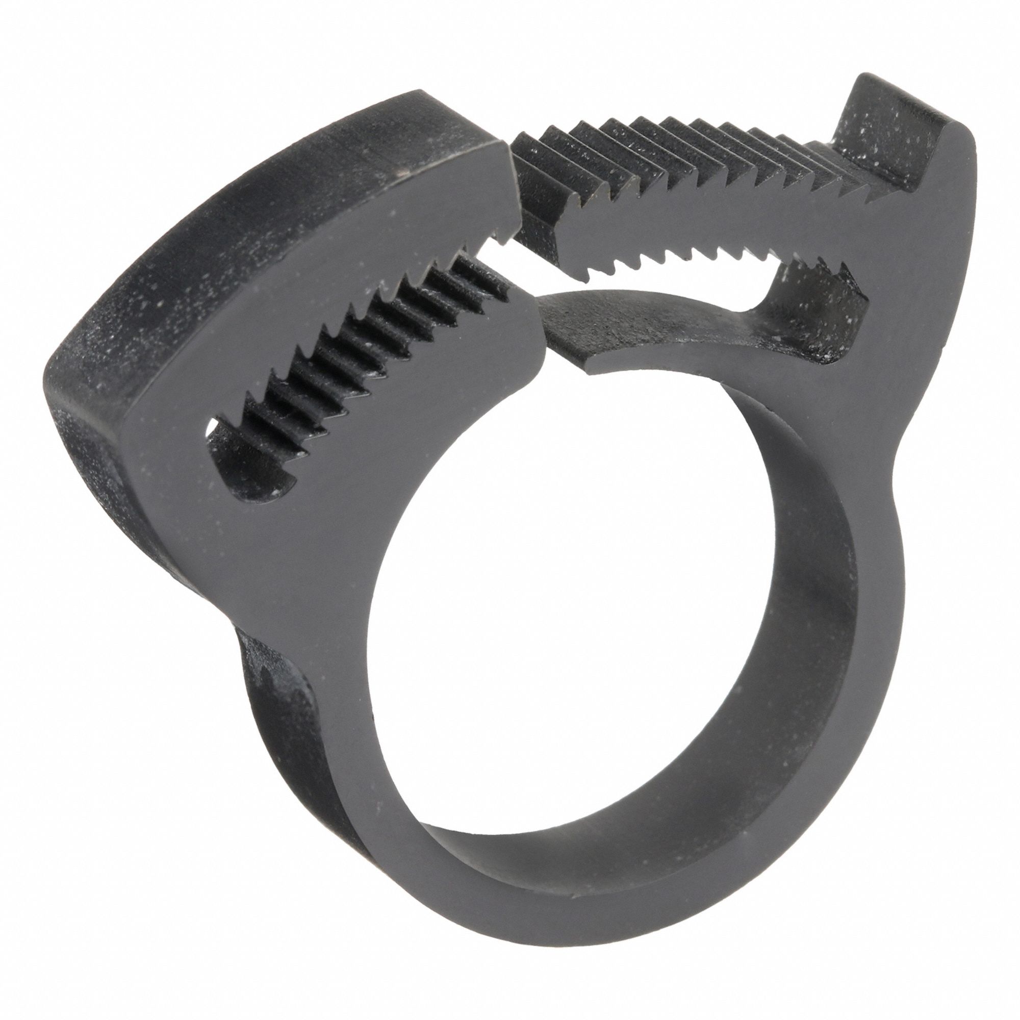 Double Grip Plastic Hose Clamp: Nylon, Black, Double Tooth, 0.67 in – 0.76 in Clamping Dia