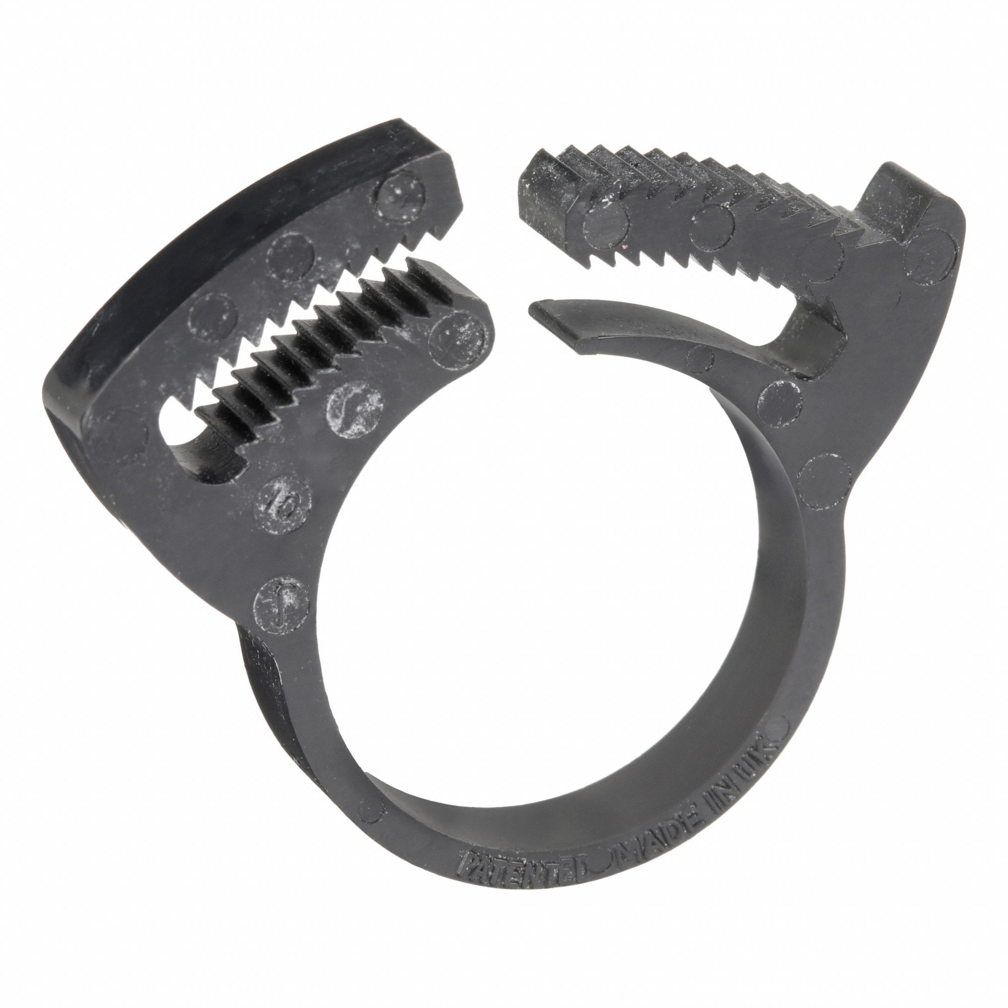 Double Grip Plastic Hose Clamp: Nylon, Black, Double Tooth, 0.82 in – 0.93 in Clamping Dia