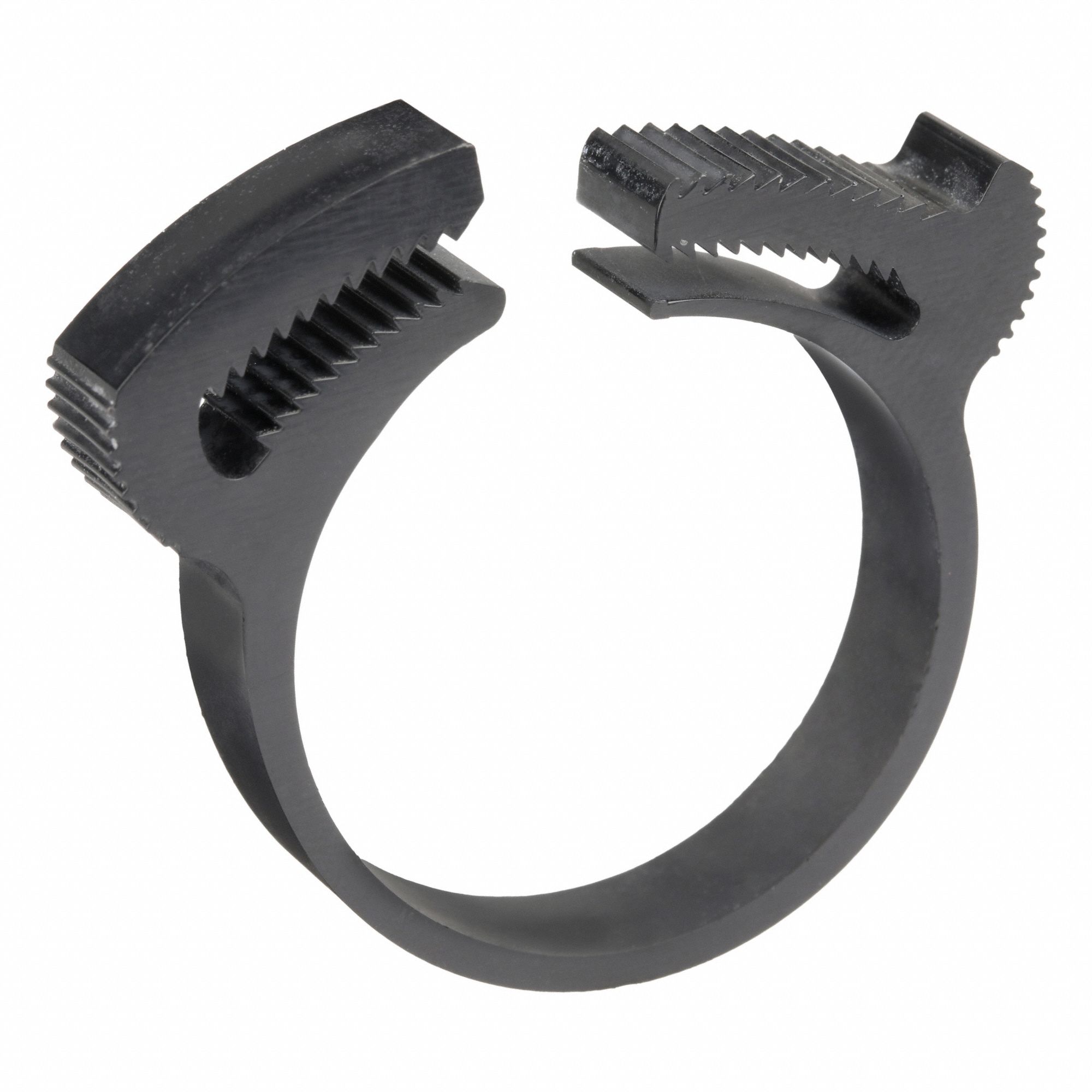 Double Grip Plastic Hose Clamp: Nylon, Black, Double Tooth, 1.16 in – 1.29 in Clamping Dia