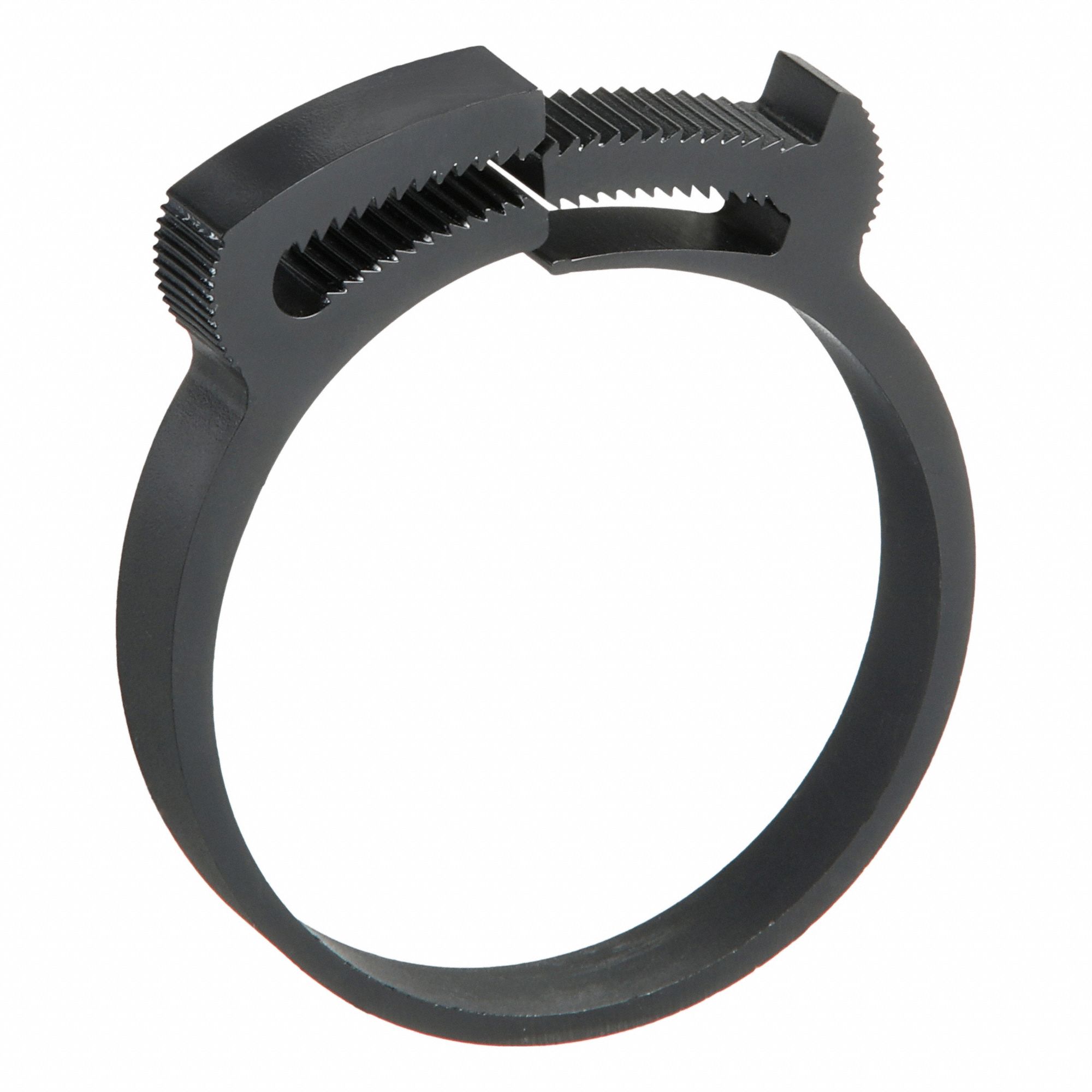 Double Grip Plastic Hose Clamp: Nylon, Black, Double Tooth, 1.82 in – 1.98 in Clamping Dia