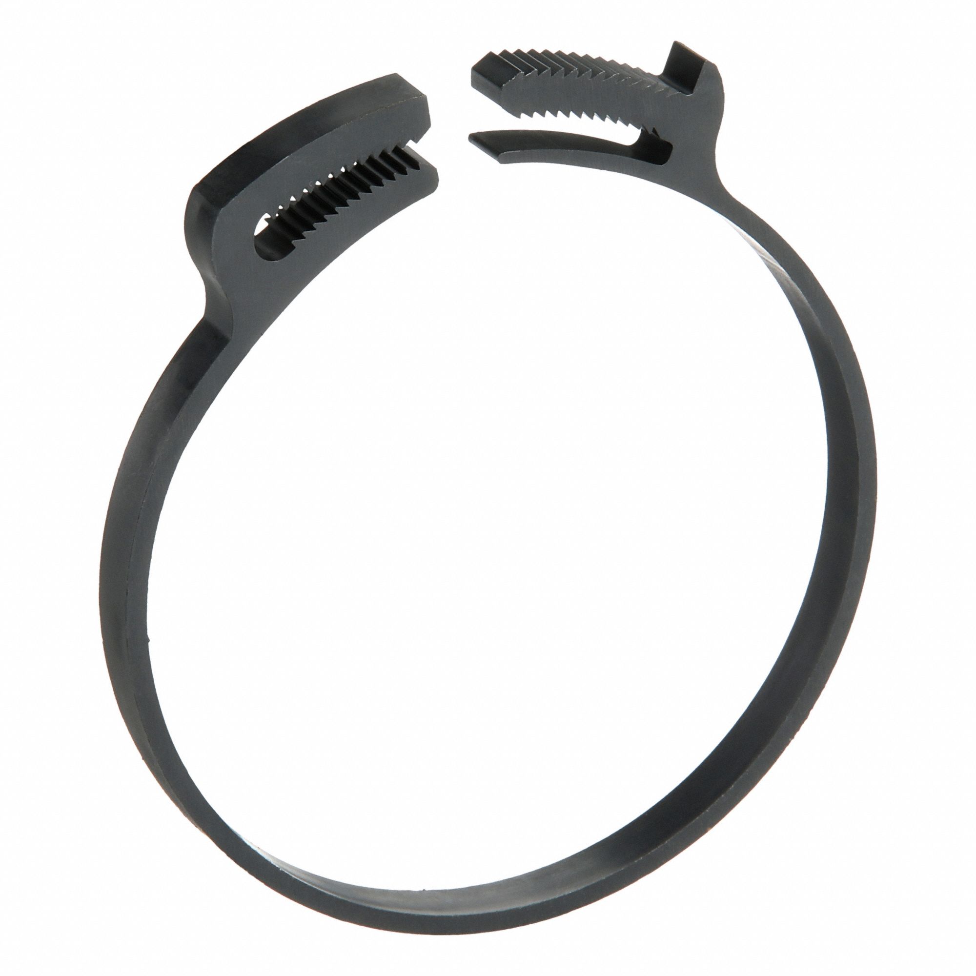 Double Grip Plastic Hose Clamp: Nylon, Black, Double Tooth, 3.34 in – 3.54 in Clamping Dia