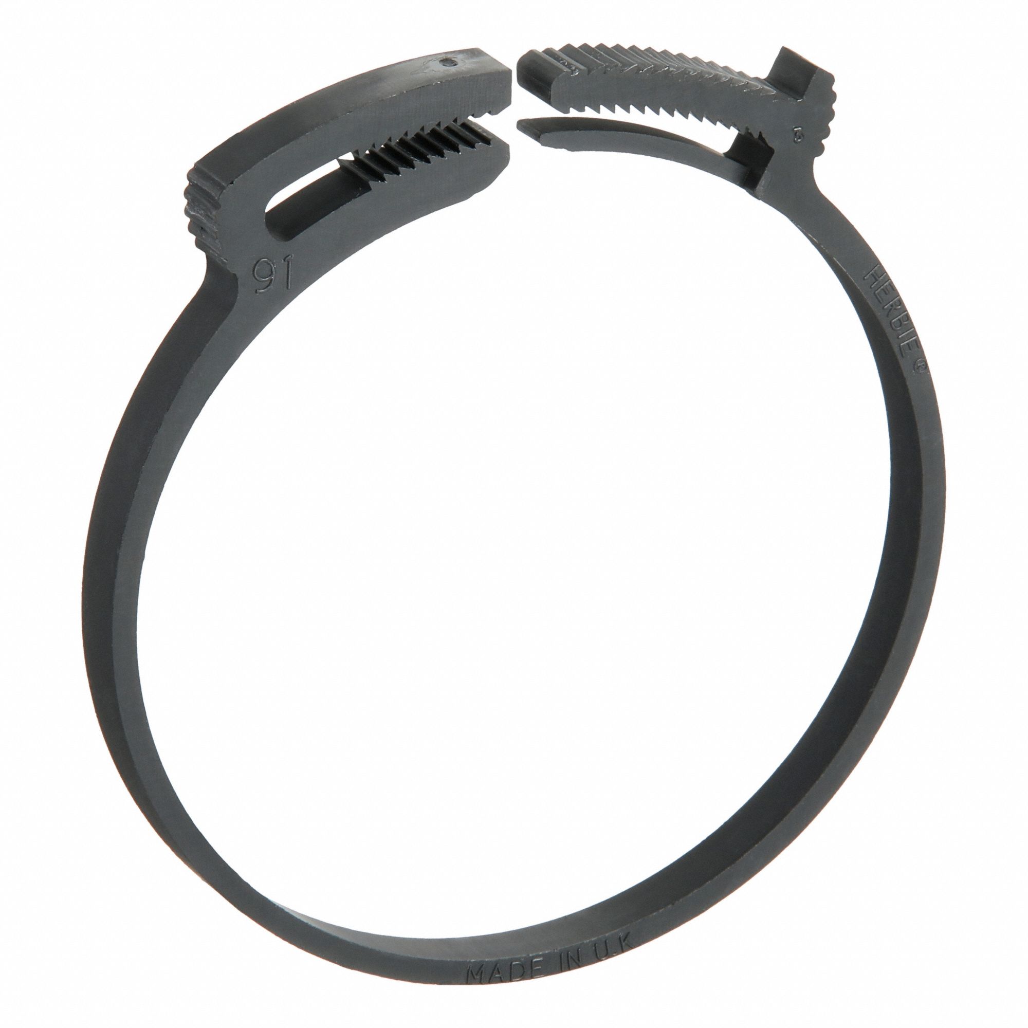 Double Grip Plastic Hose Clamp: Nylon, Black, Double Tooth, 3.46 in – 3.73 in Clamping Dia