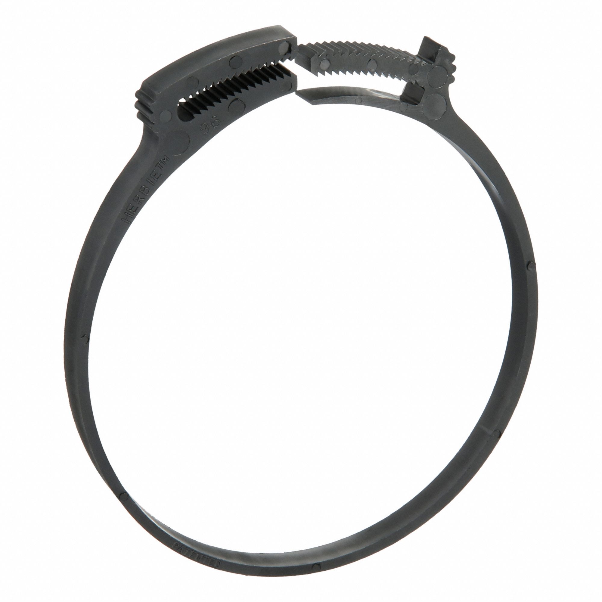 Double Grip Plastic Hose Clamp: Nylon, Black, Double Tooth, 3.76 in – 4 in Clamping Dia