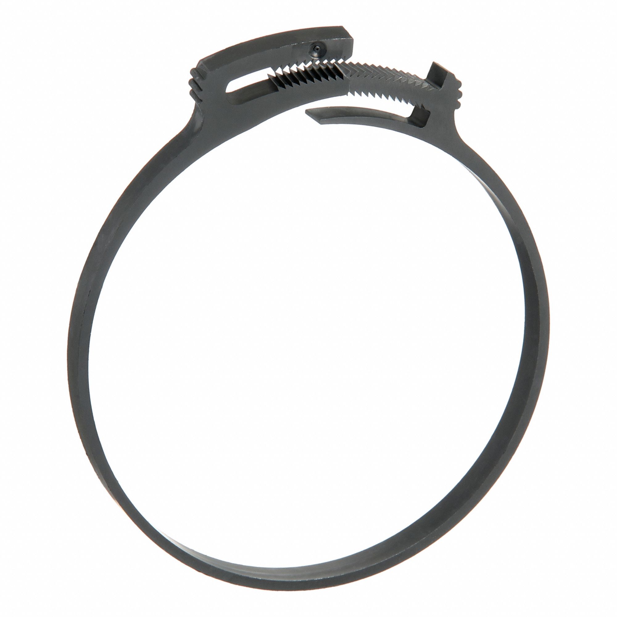 Double Grip Plastic Hose Clamp: Nylon, Black, Double Tooth, 4.11 in – 4.35 in Clamping Dia