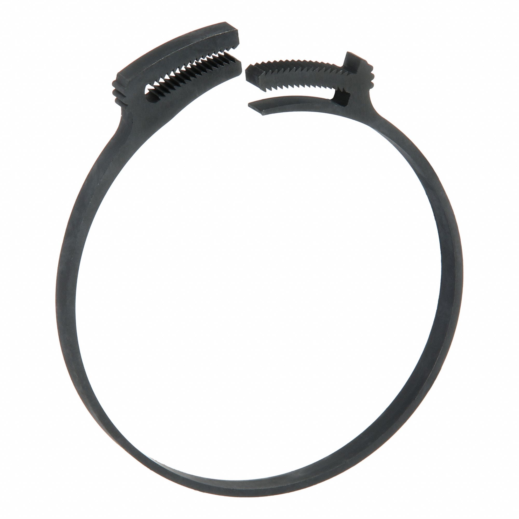 Double Grip Plastic Hose Clamp: Nylon, Black, Double Tooth, 4.21 in – 4.49 in Clamping Dia