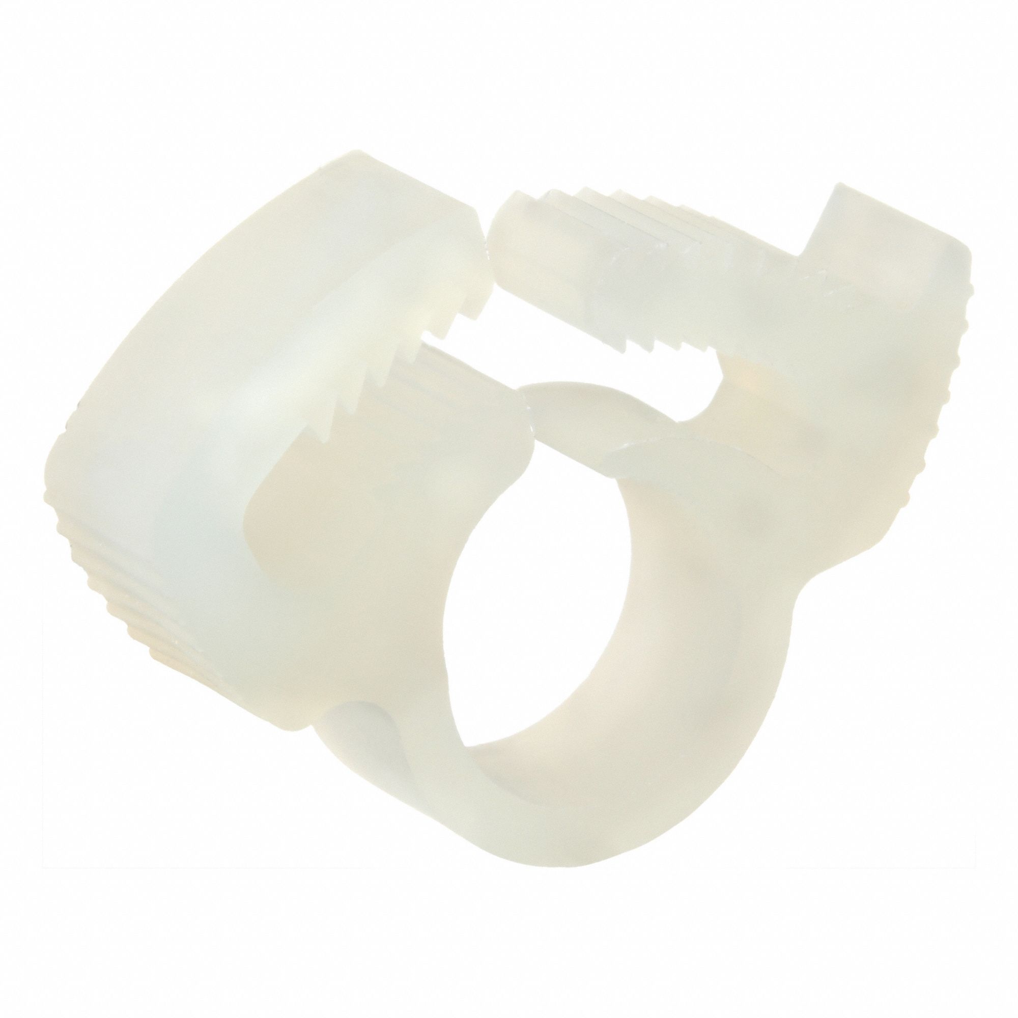 Double Grip Plastic Hose Clamp: Nylon, Natural, Double Tooth, 0.21 in – 0.25 in Clamping Dia